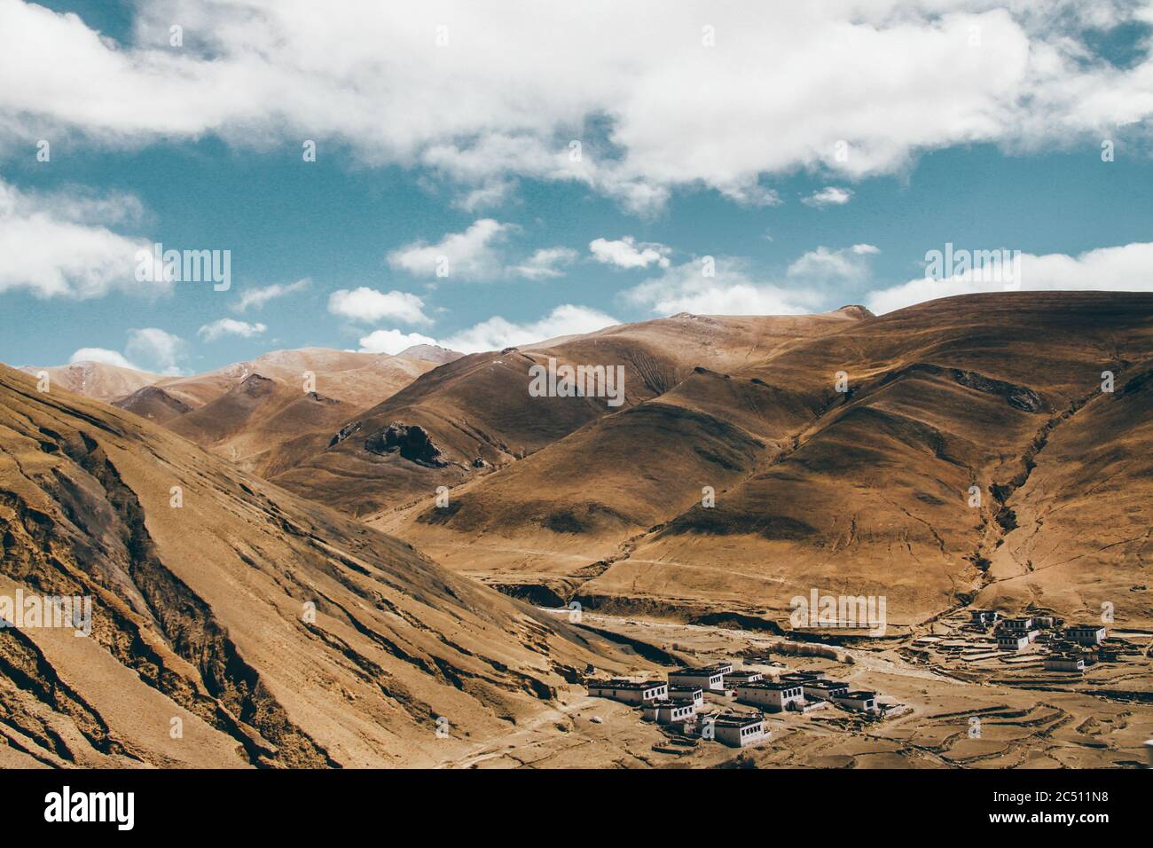A Tibetan village hidden in the mountains of Himalayas, in Tibet, China ...