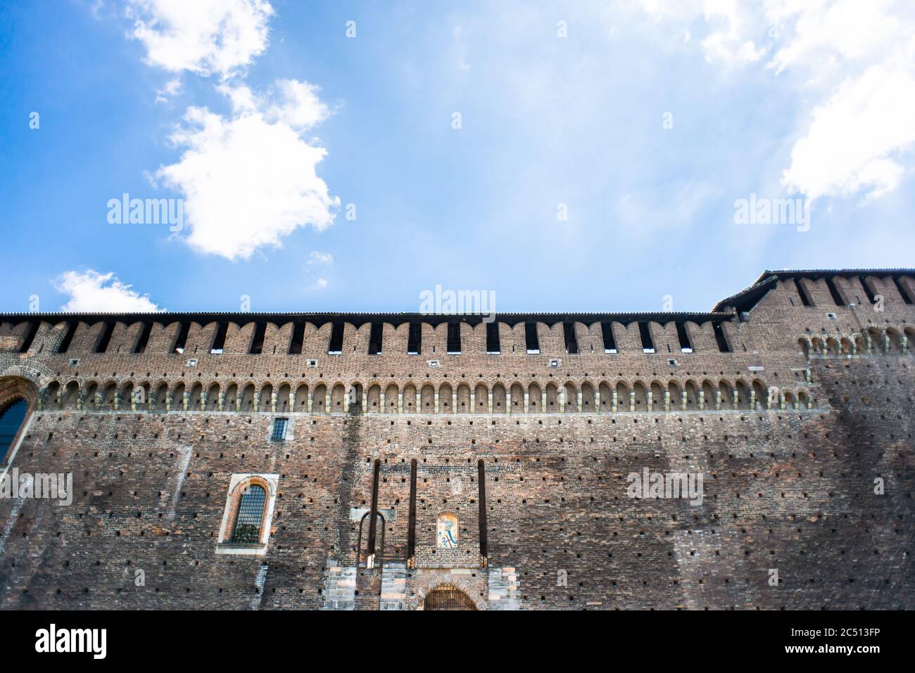 Walls of Sforza Castle (Castello Sforzesco) in Milan, Italy. Stock Photo