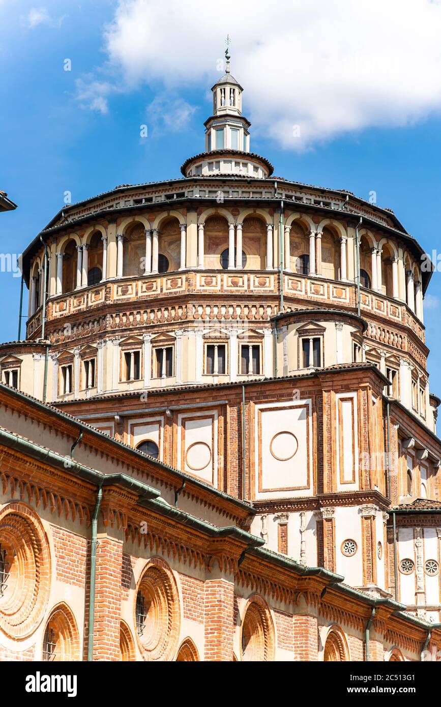 Facade of Church Santa Maria delle Grazie in Milan, Italy. The Home of 'The Last Supper'. Stock Photo