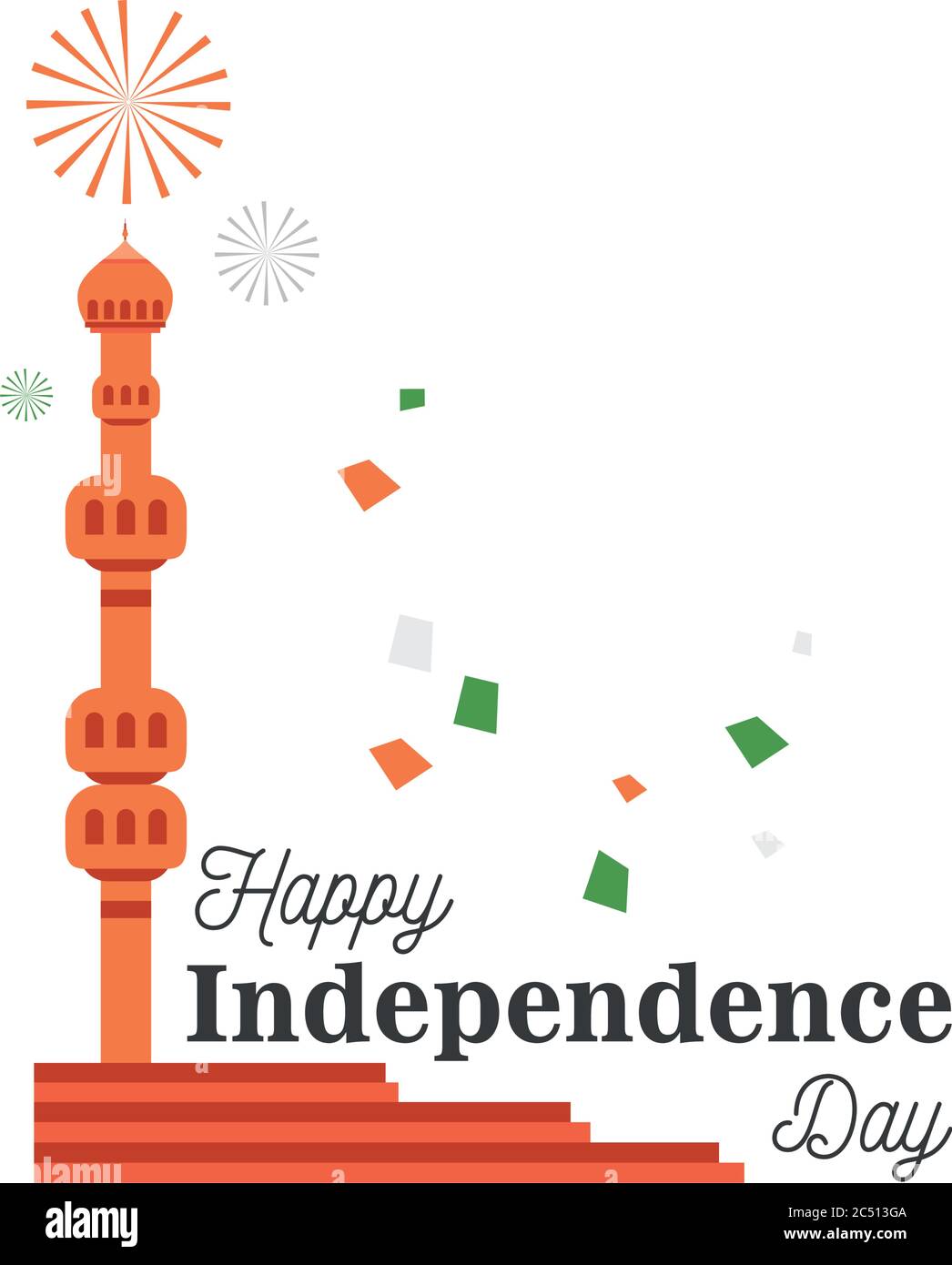 tower with fireworks detailed style icon design, happy india ...