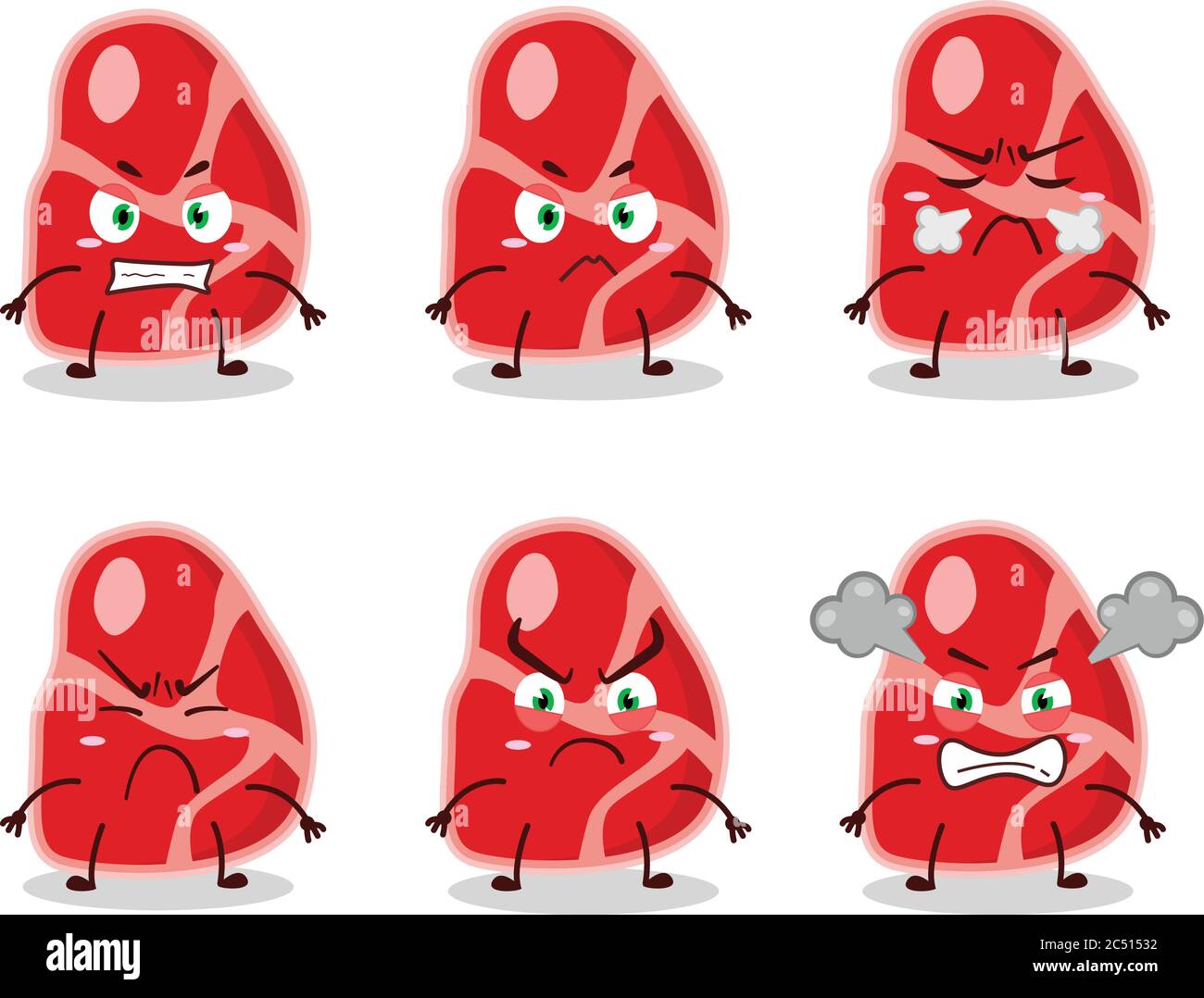 meat cartoon character with various angry expressions Stock Vector