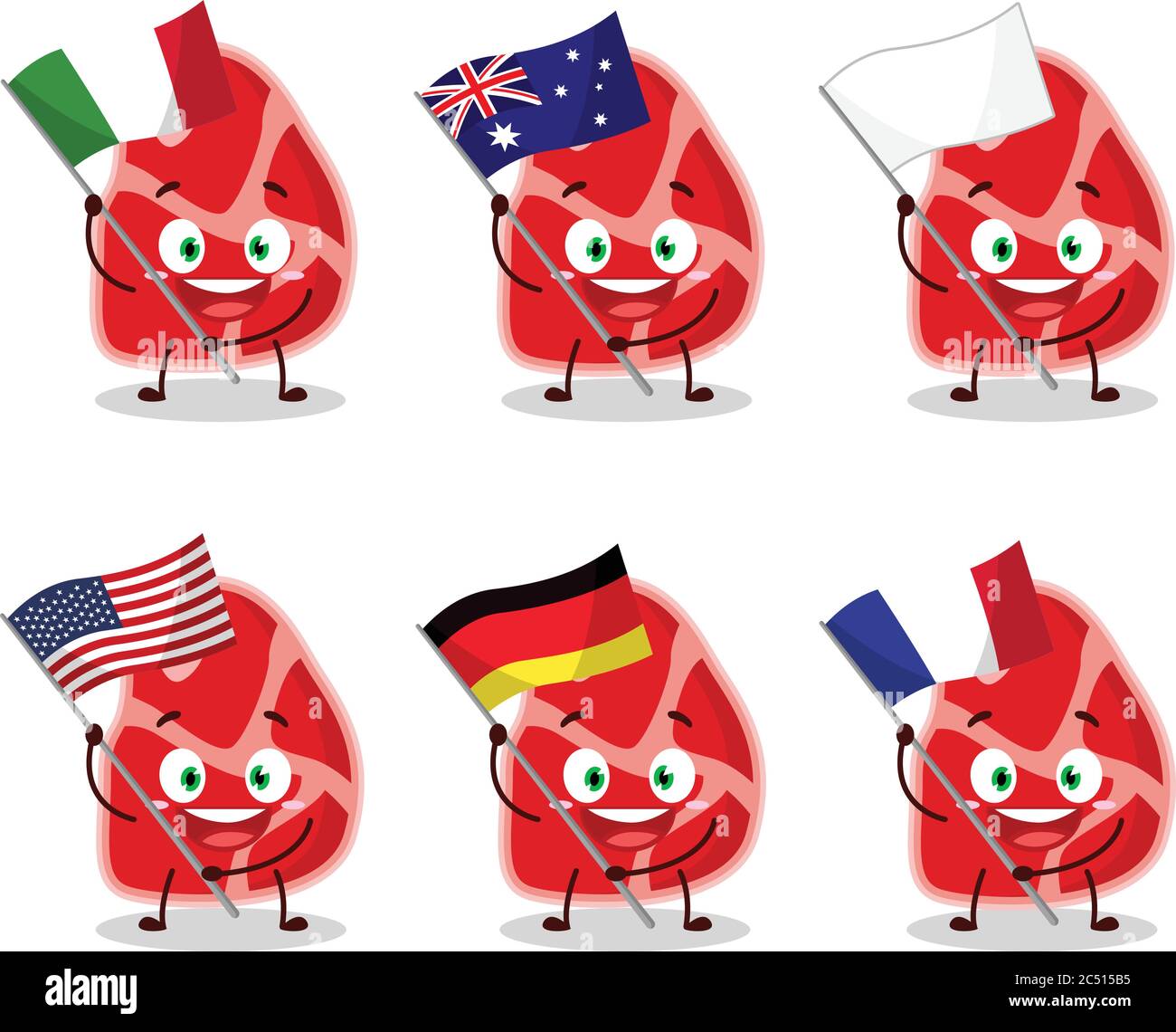 Meat cartoon character bring the flags of various countries Stock ...