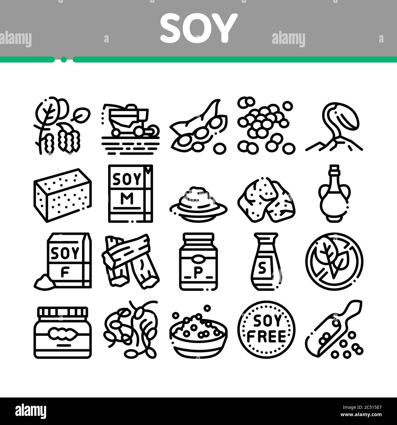 Soy Bean Food Product Collection Icons Set Vector Stock Vector Image