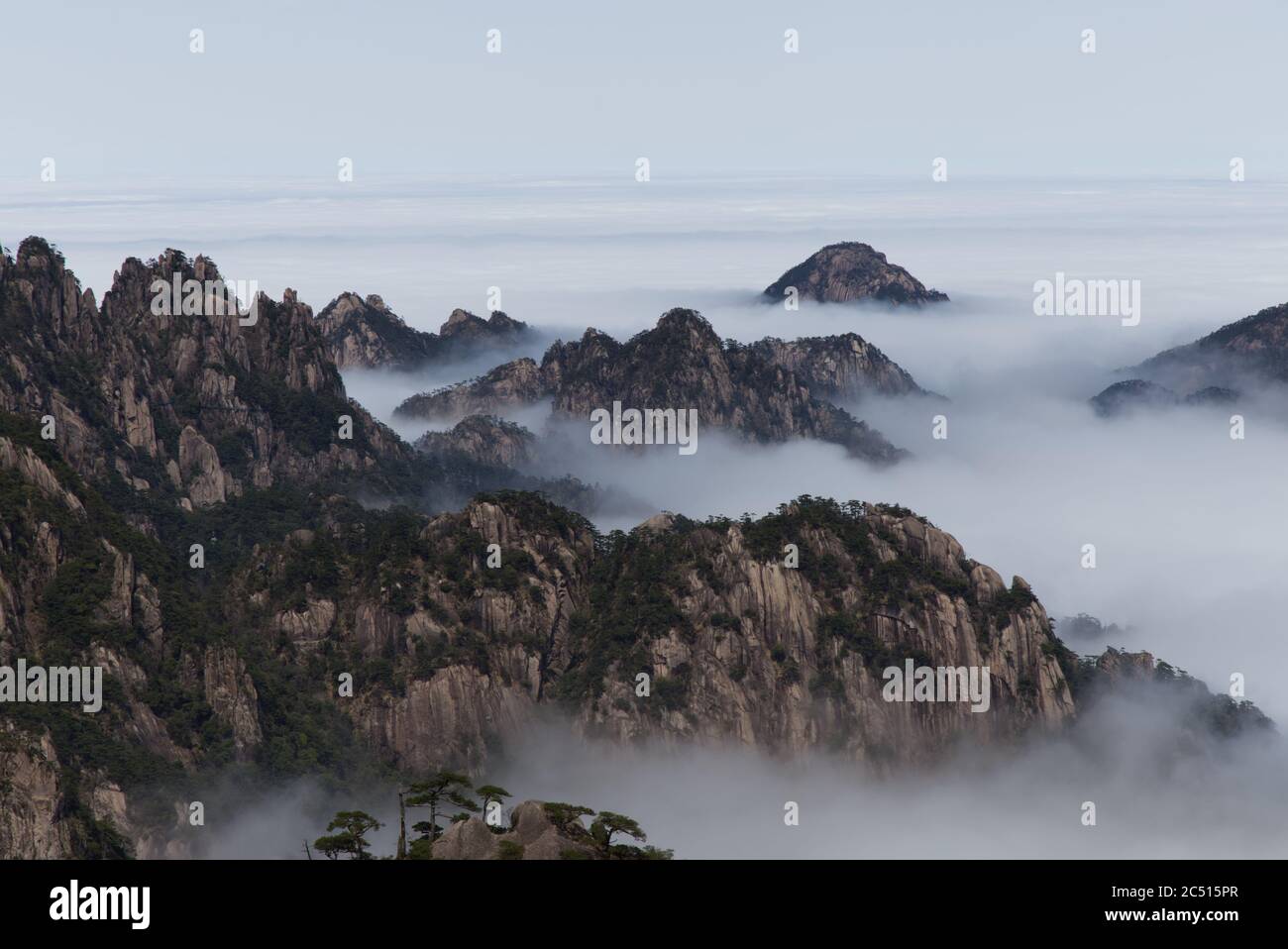 Huangshan or Yellow Mountains engulfed in clouds, Anhui Province, China Stock Photo