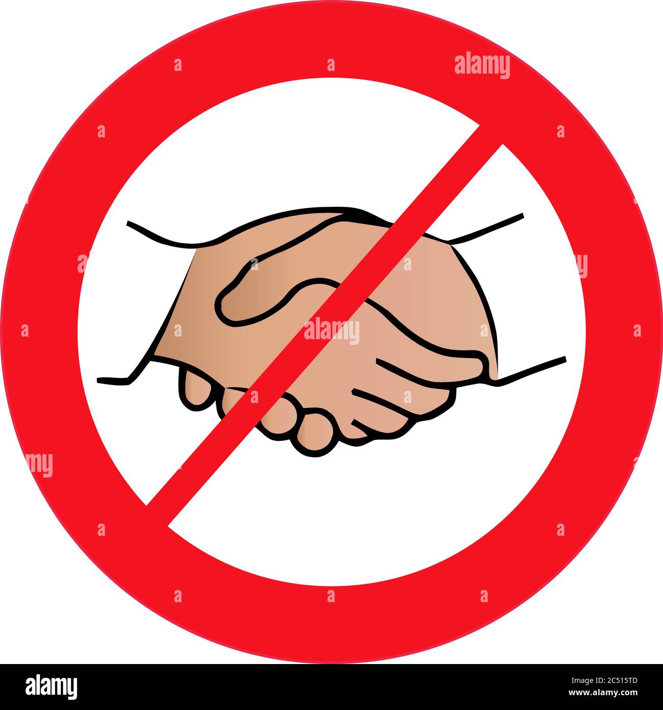 No handshake icon with red forbidden sign, avoiding physical contact and coronavirus infection. Forbidden handshake symbol concept. Vector illustratio Stock Vector