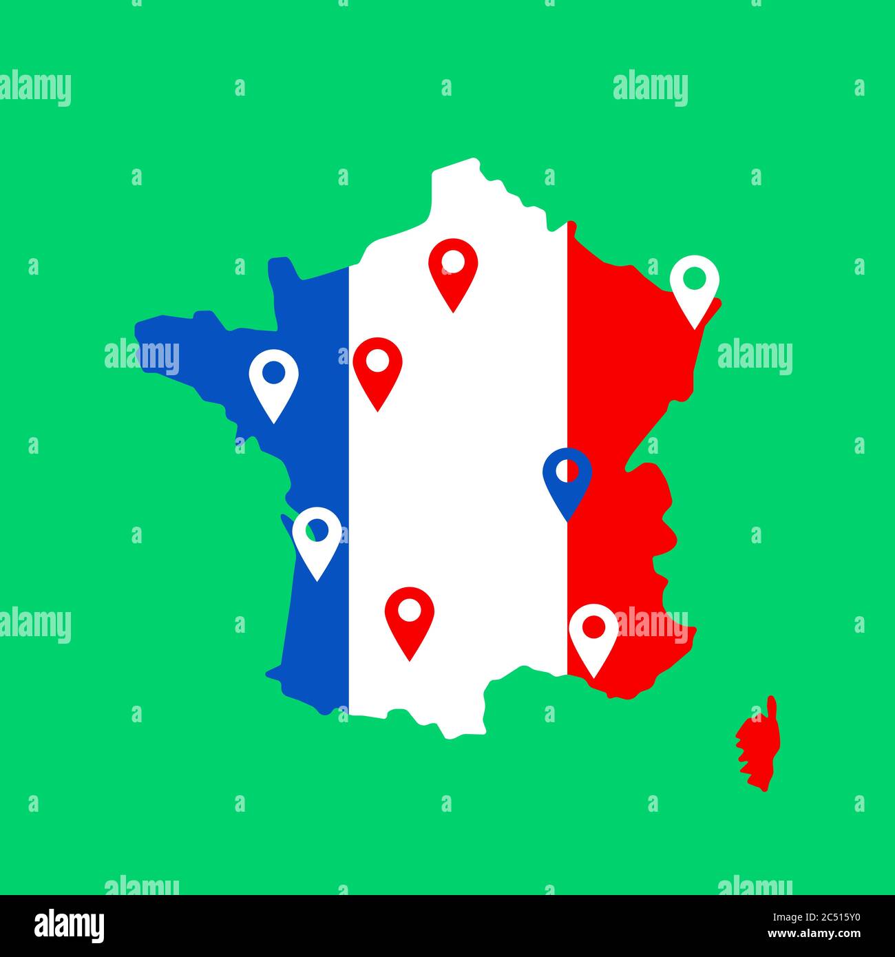 color map of france with pins on main cities Stock Vector Image & Art