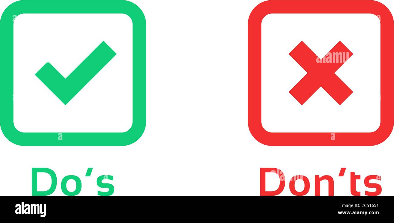 dos and donts marks like learning test Stock Vector