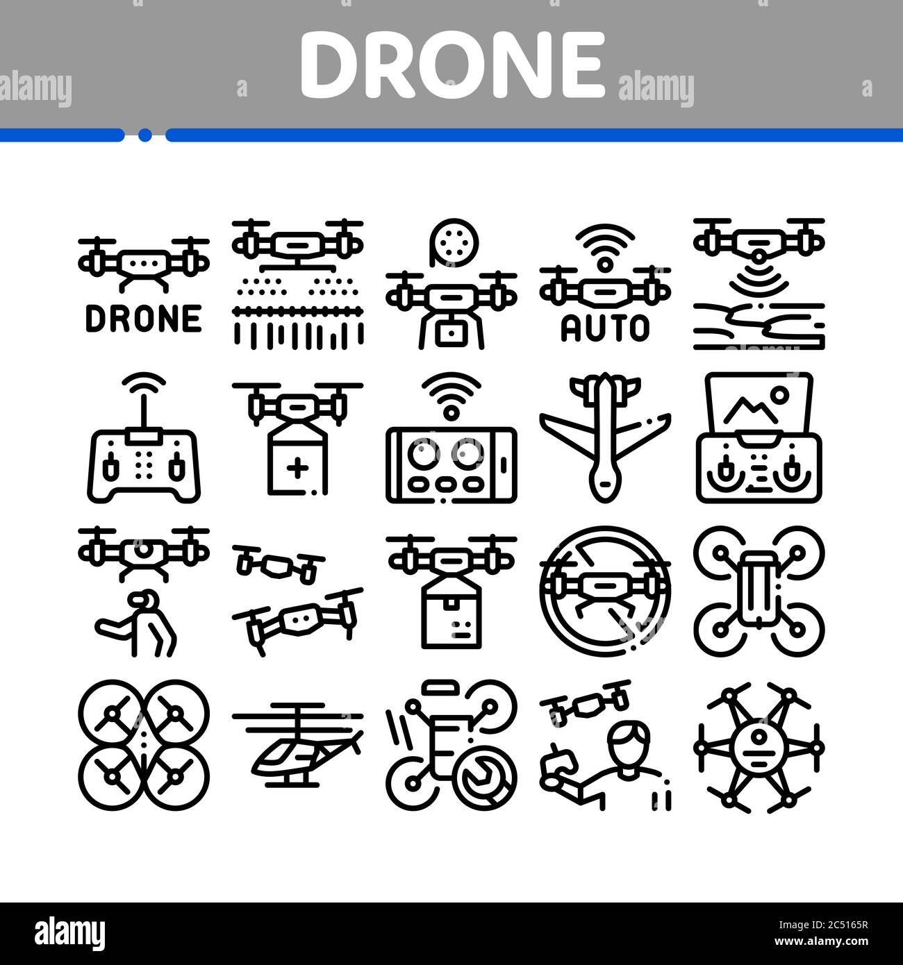 Drone Fly Quadrocopter Collection Icons Set Vector Stock Vector