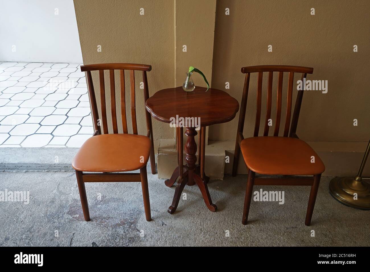 Wooden antique table and chair set Stock Photo Alamy