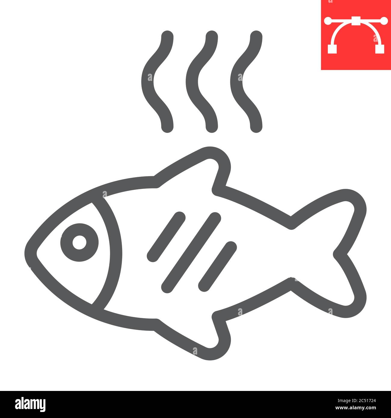 Barbecue fish line icon, food and keto diet, fried fish sign vector ...