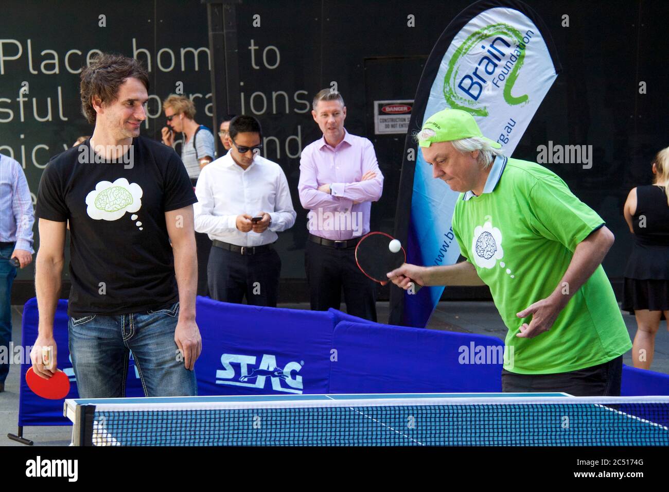 Todd Sampson plays table tennis to help exercise his brain at the Brain  Foundation's Brain Awareness Week event in Martin Place, Sydney Stock Photo  - Alamy