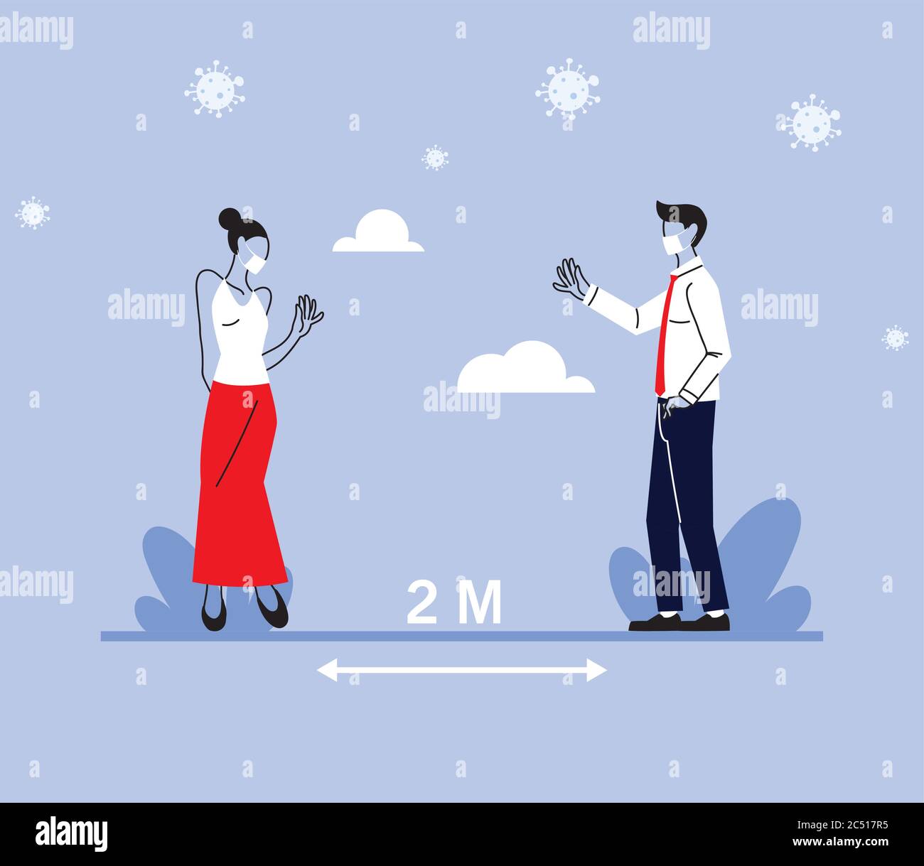 Social distancing between woman and man with masks design of Covid 19 ...