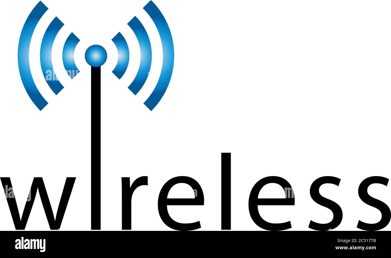 Shiny emblem with antenna signal icon and wireless text inside Stock ...