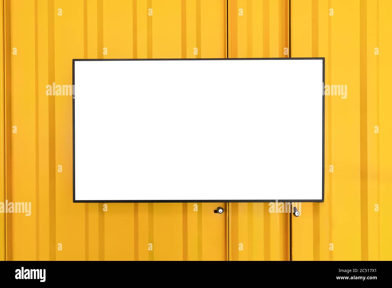 Television screen on shutter door or walls with metal material for using as sign board and