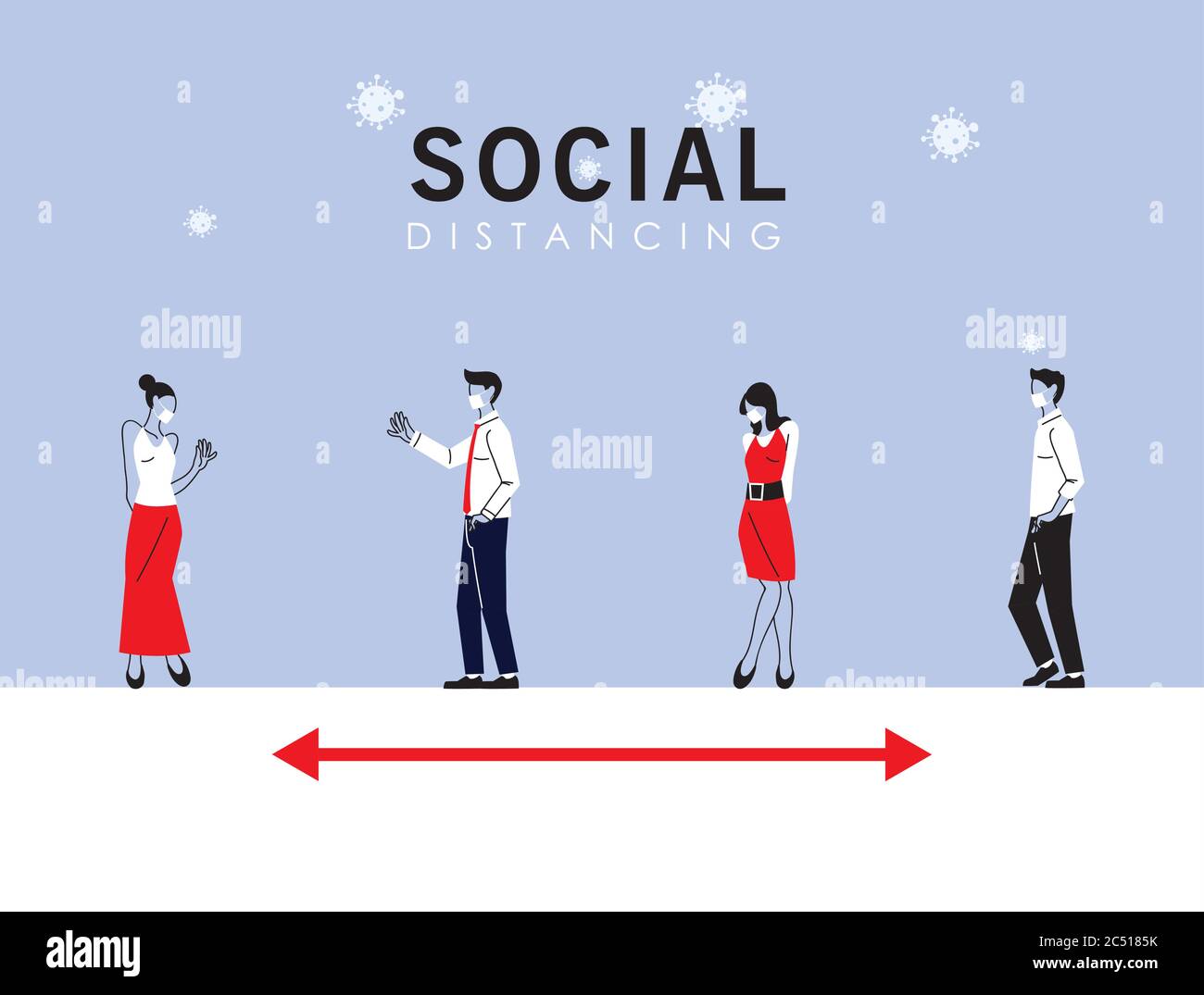 Social distancing between women and men with masks design of Covid 19 ...