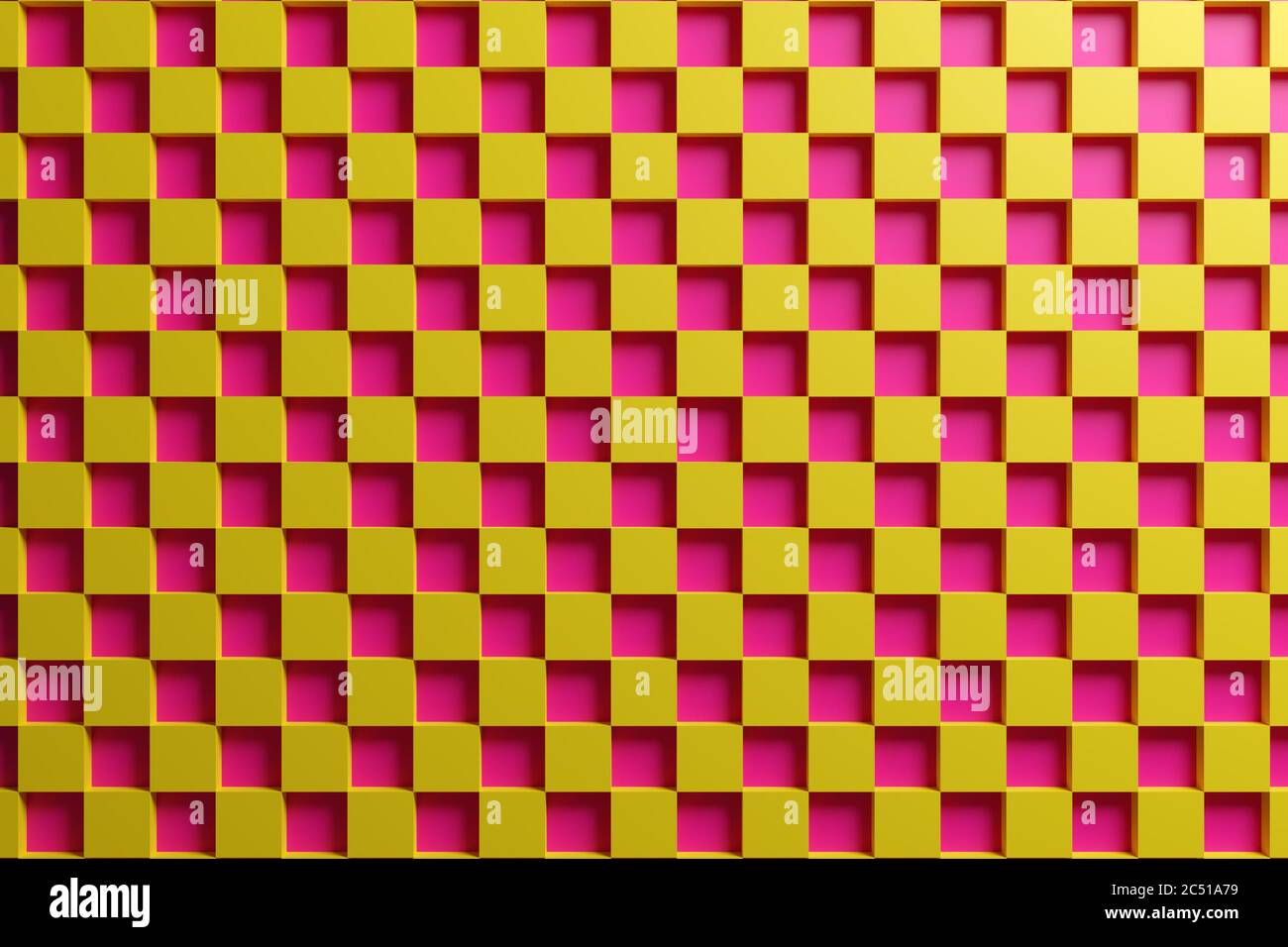 3D illustration red and yellow checkered geometric pattern of pyramids ...