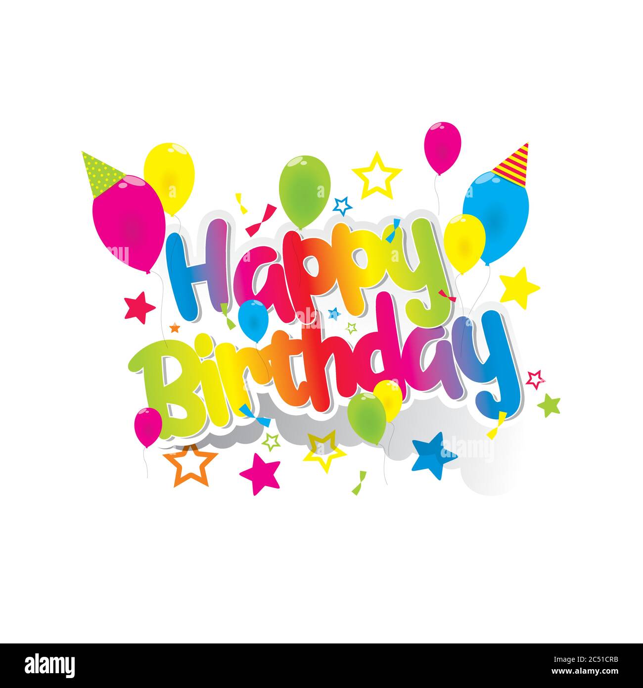 Happy birthday greeting card with rainbow text vector illustration
