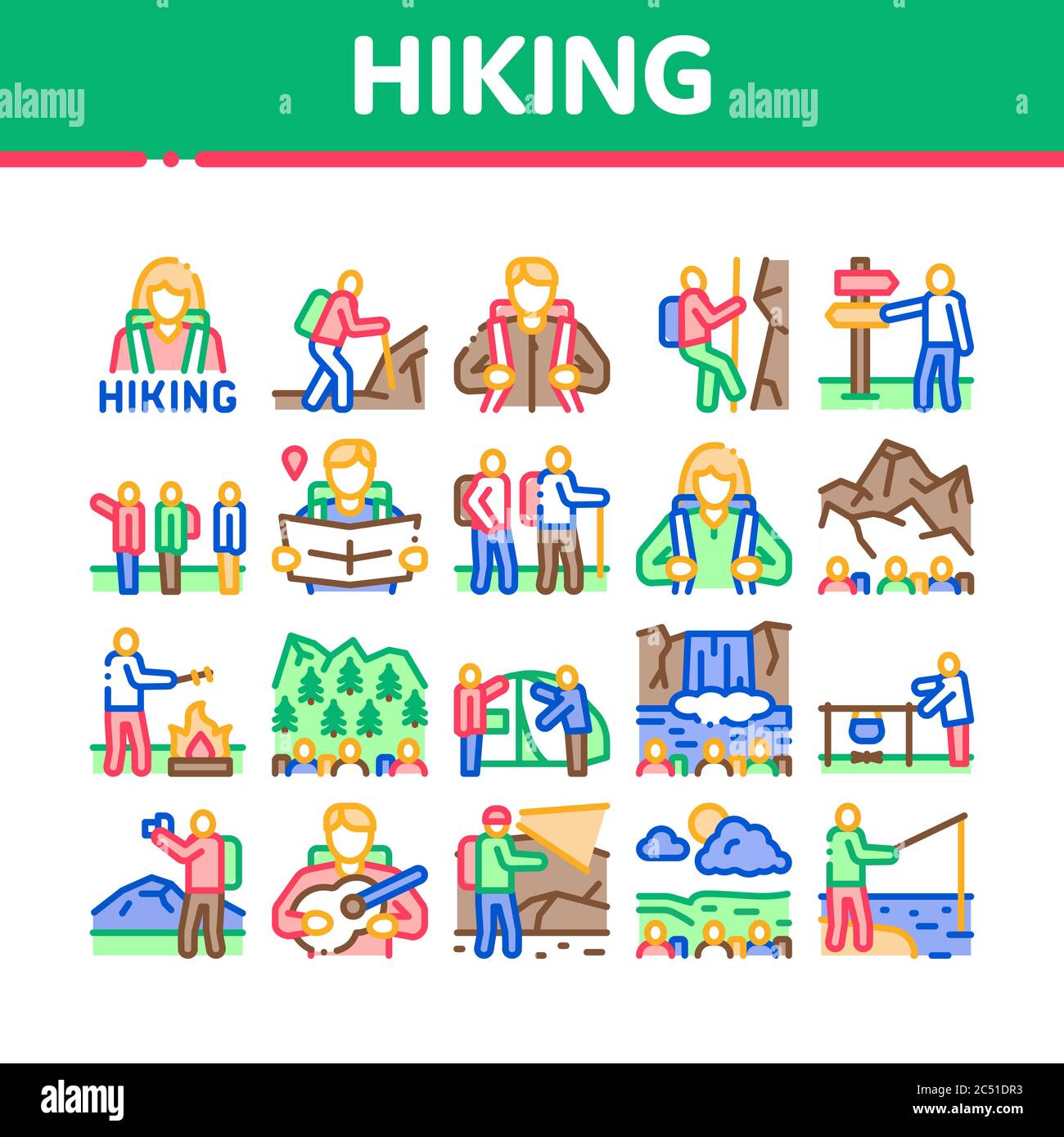 Hiking Extreme Tourism Collection Icons Set Vector Stock Vector Image ...