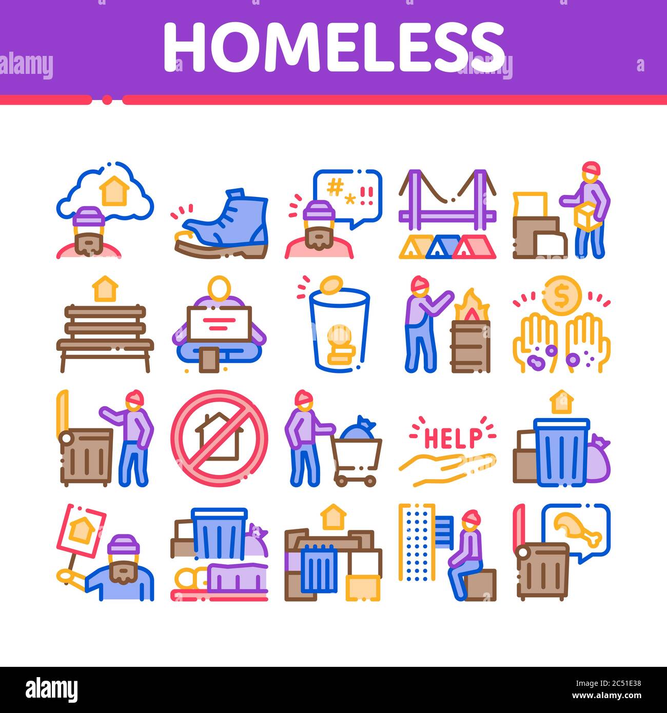 Homeless Beggar People Collection Icons Set Vector Stock Vector Image ...