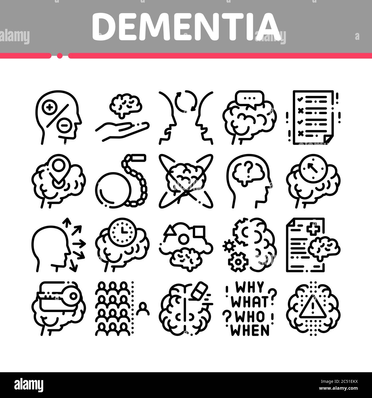 Dementia Brain Disease Collection Icons Set Vector Stock Vector