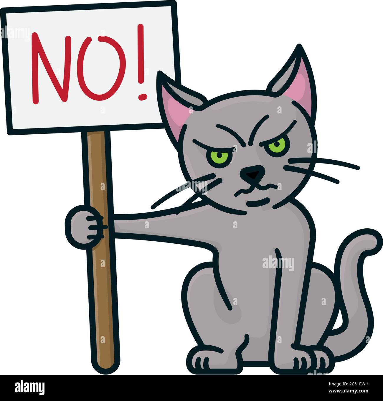 Cartoon cat character with protest sign isolated vector illustration for Disobedience Day on July 3rd. Stock Vector