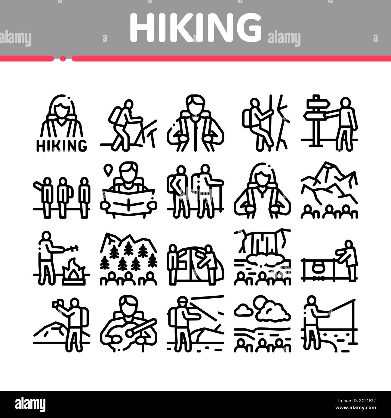 Hiking Extreme Tourism Collection Icons Set Vector Stock Vector Image ...