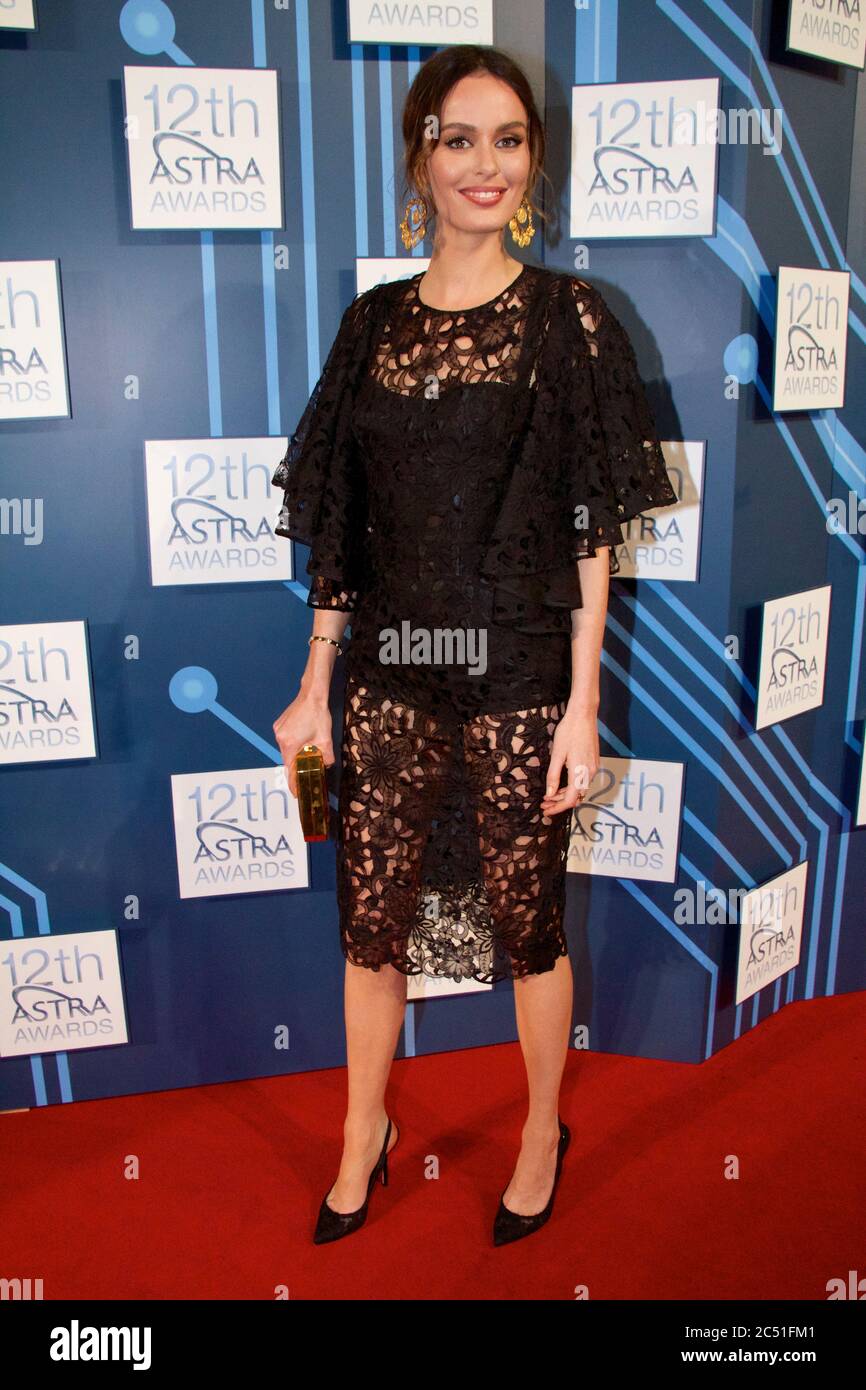 Nicole Trunfio (The Face) arrives on the red carpet for the 12th annual ASTRA awards at The Carriageworks in Sydney. Stock Photo