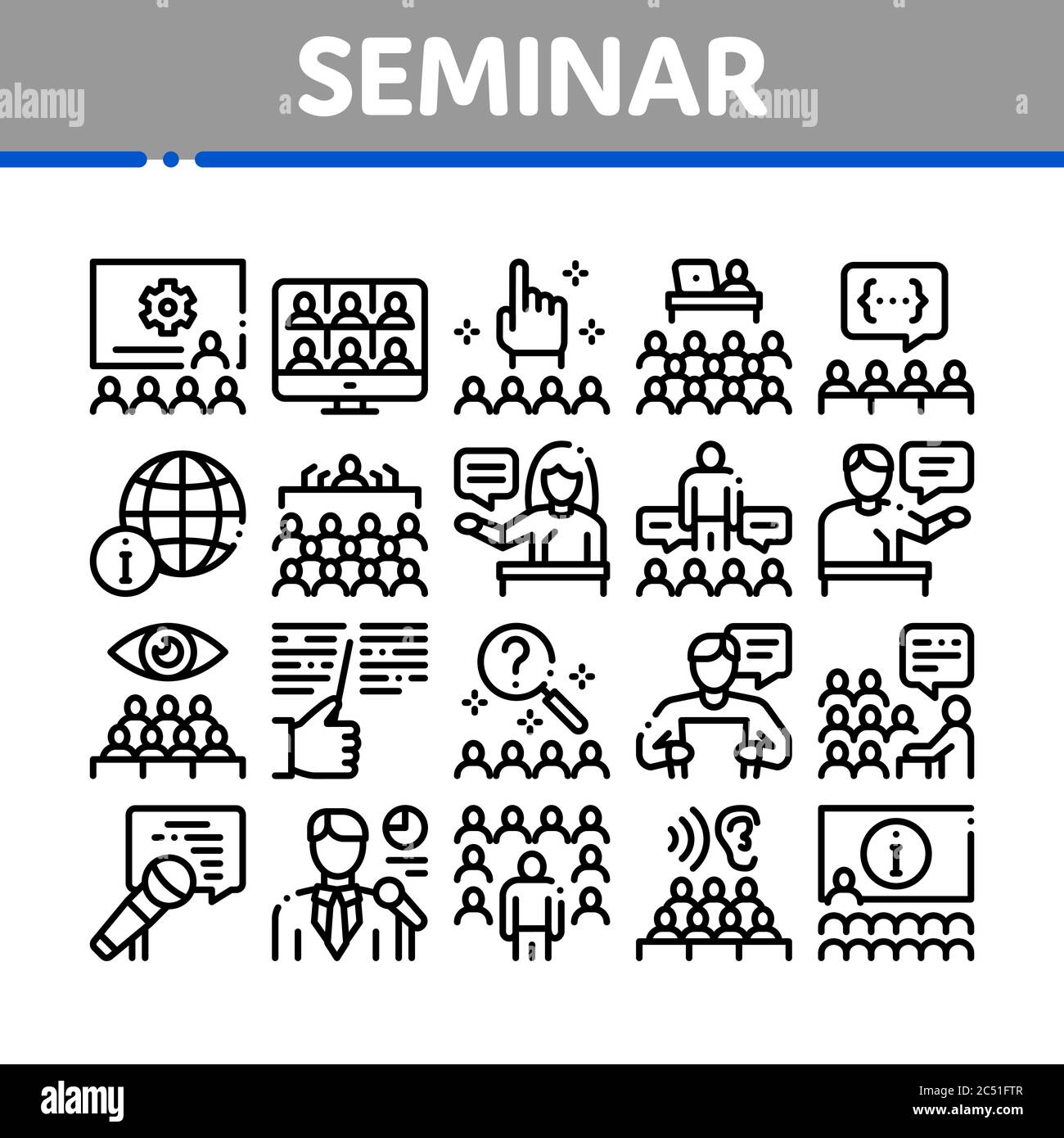 Seminar Conference Collection Icons Set Vector Stock Vector