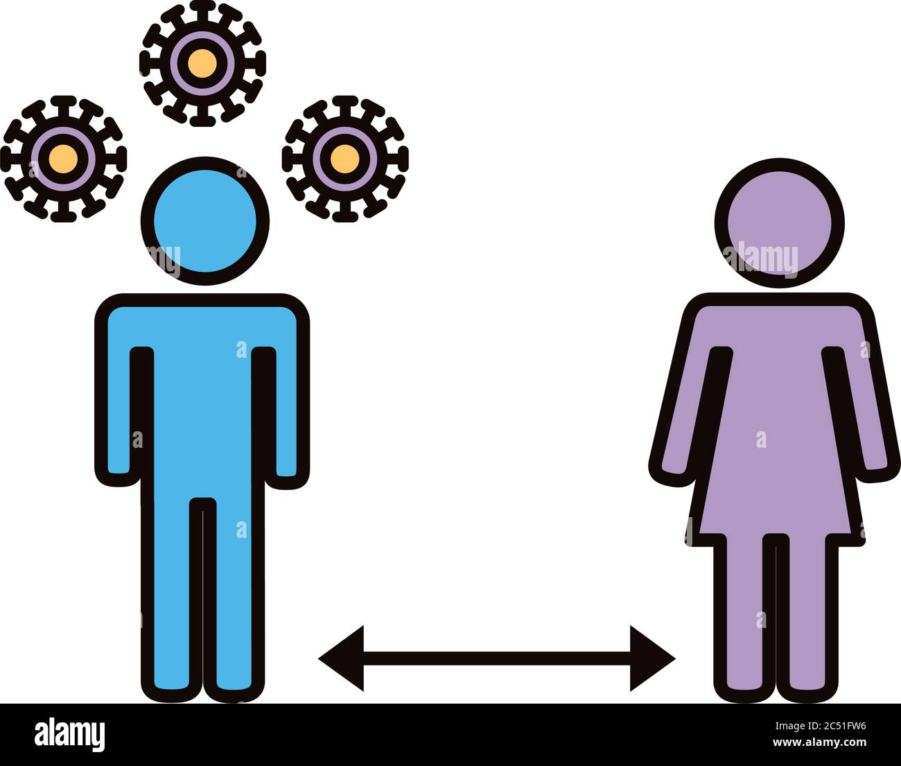 couple humans silhouettes distance social line and fill style icon ...