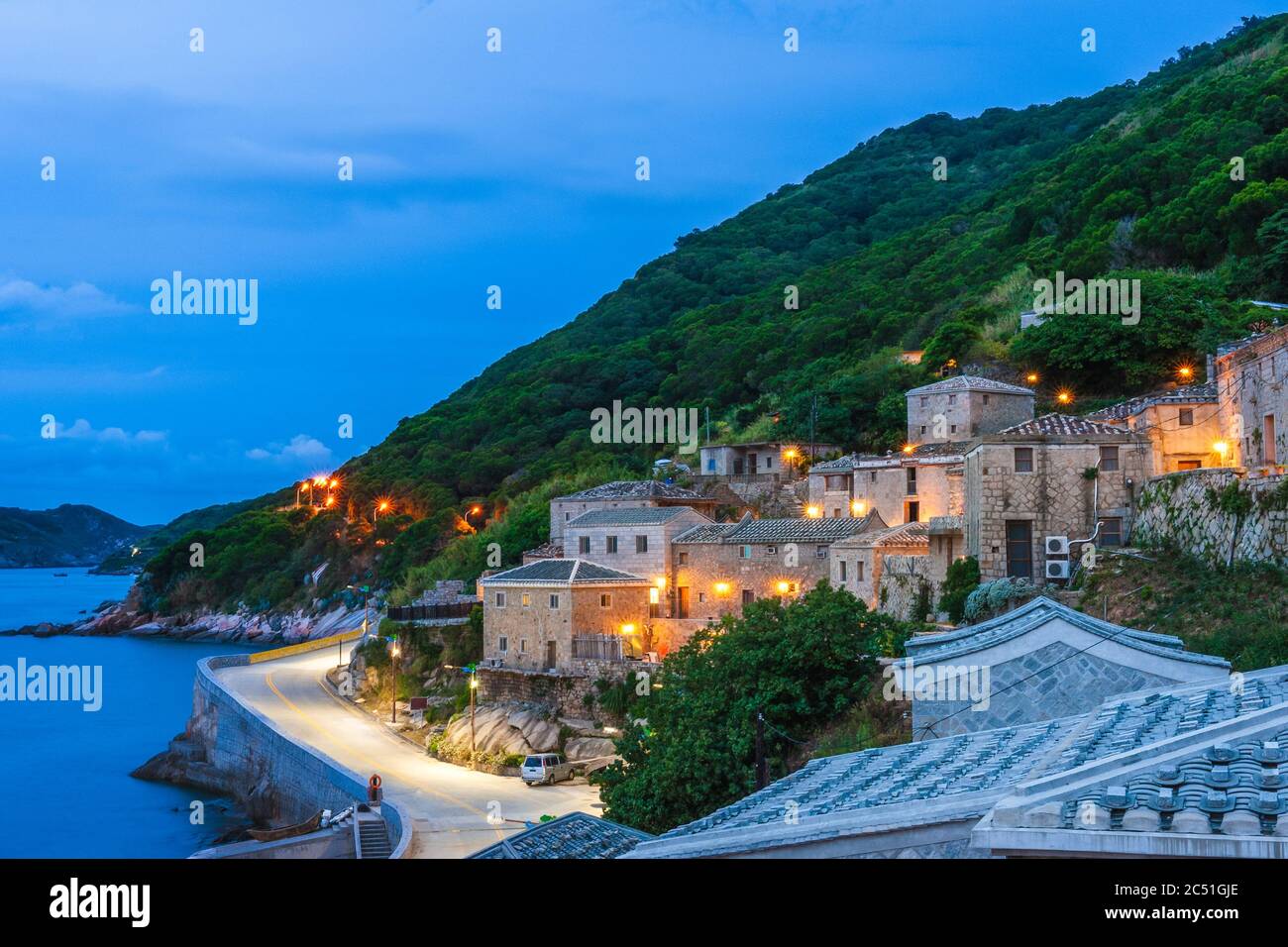 night view of Qinbi Village at Matsu, Taiwan Stock Photo