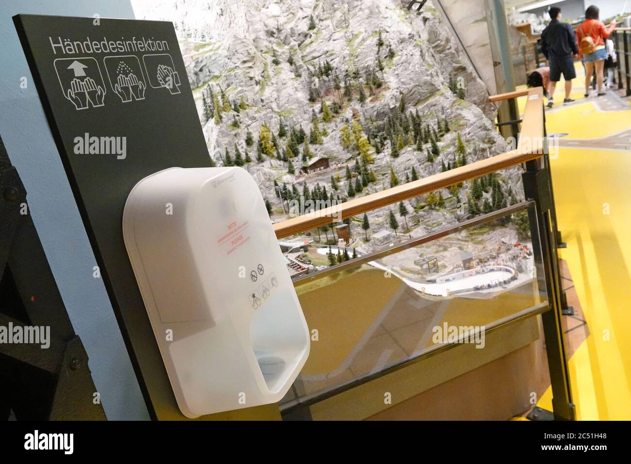 Hamburg, Germany. 30th June, 2020. A disinfectant dispenser is located in the Miniatur Wunderland Hamburg. Due to the corona pandemic, the operators have developed various measures to protect their customers from infection with the corona virus. Credit: Jonas Klüter/dpa/Alamy Live News Stock Photo