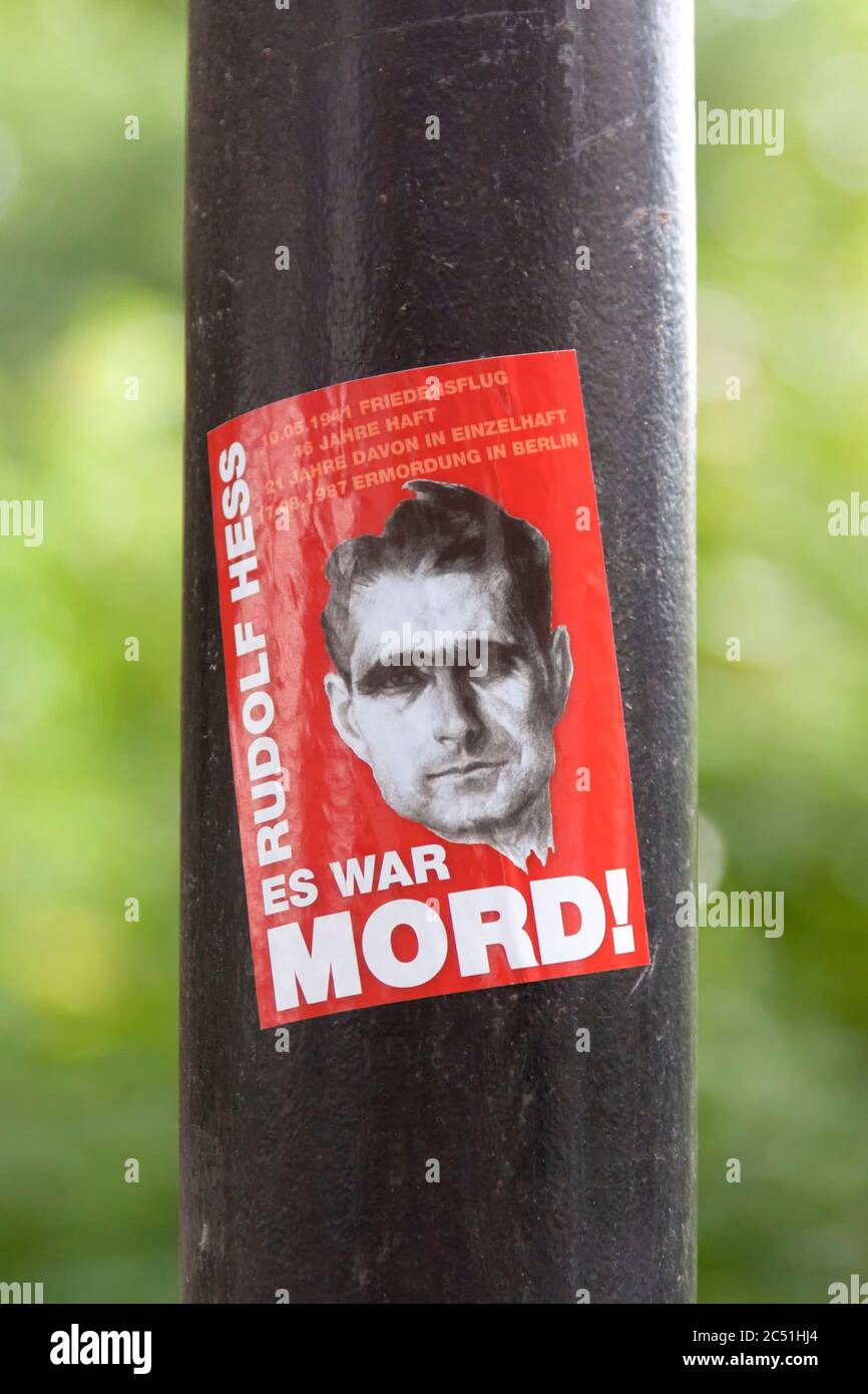 Sticker Rudolf Hess, es war Mord!, Rudolf Hess, it was murder! , Oranienburg, Brandenburg, Stock Photo
