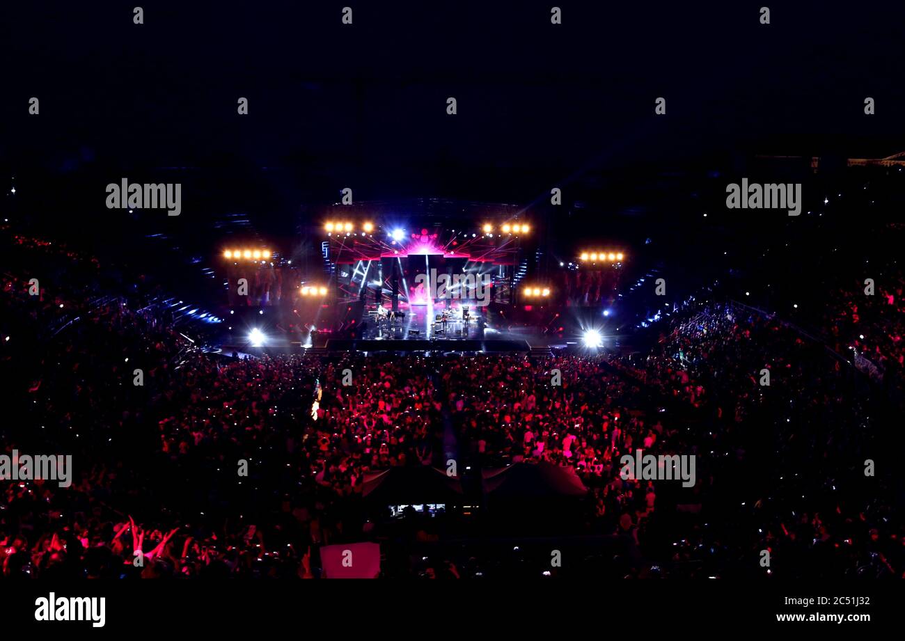 Verona, VR, Italy - June 5, 2017: Live concert in the Arena with many people Stock Photo