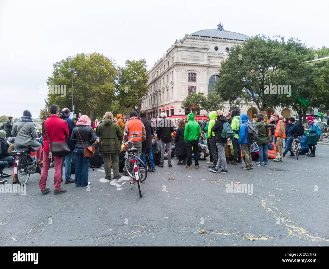 Extinction Rebellion (XR) protest meeting, Place du Châtelet square, Paris, France. Environmental pressure group to compel government action Stock Photo