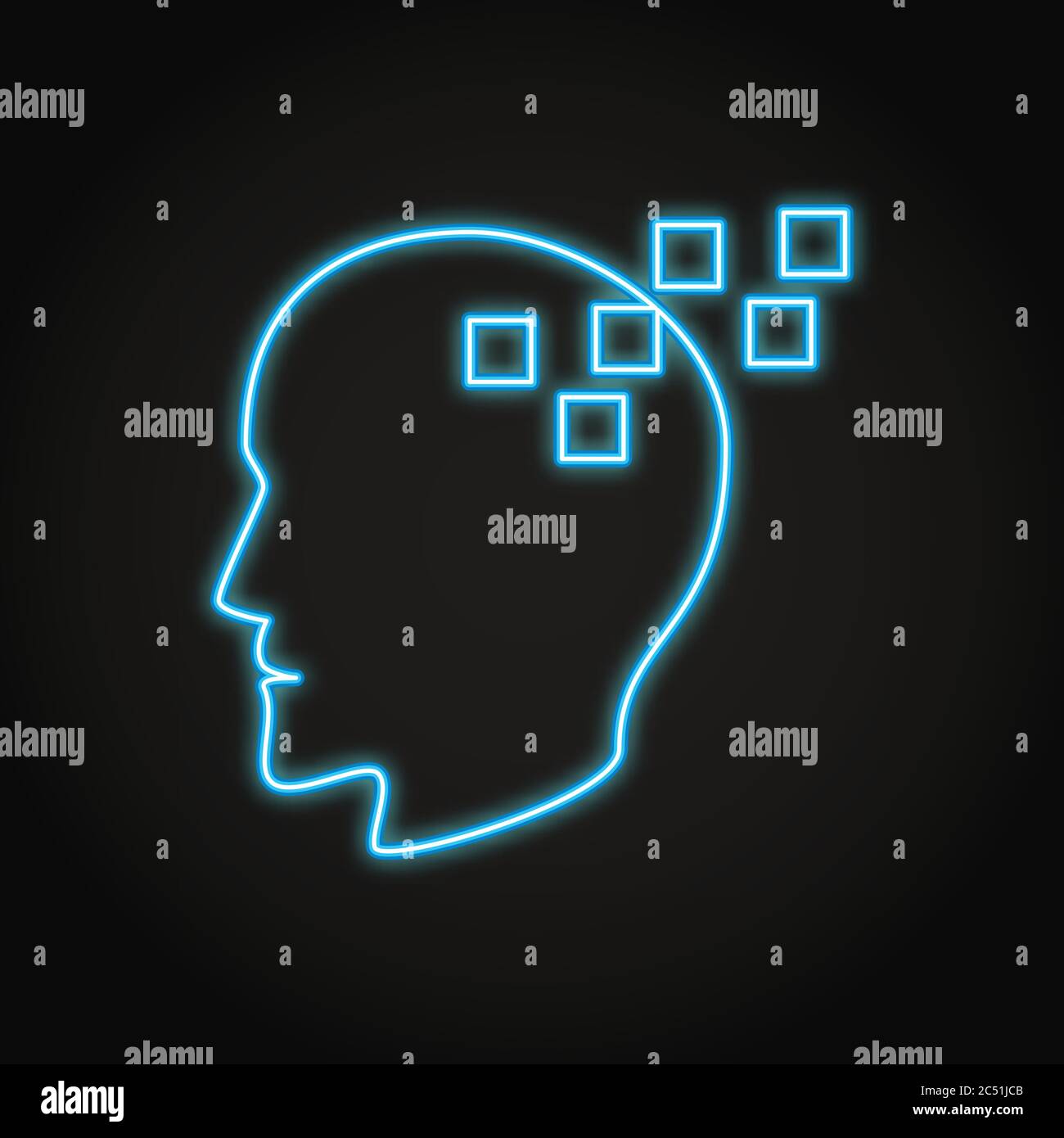 Memory loss concept icon in neon style. Neurological problems symbol