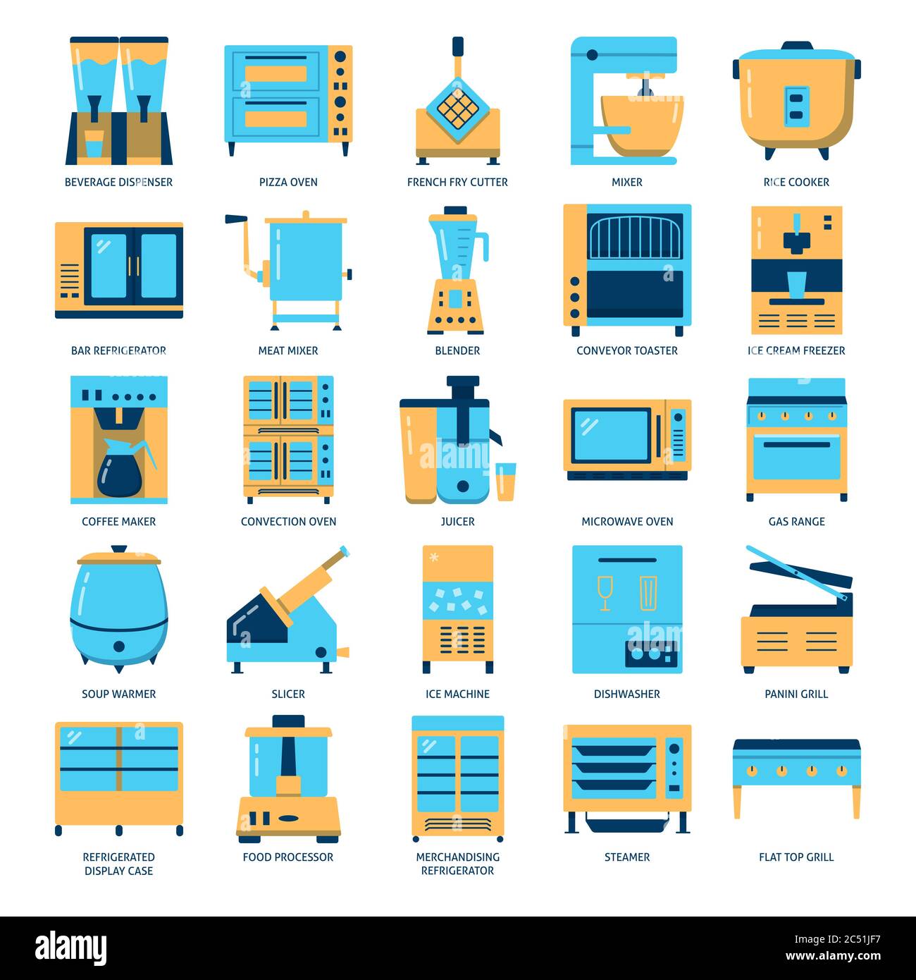https://c8.alamy.com/comp/2C51JF7/restaurant-kitchen-equipment-icon-set-in-flat-style-commercial-cooking-appliances-symbols-collection-vector-illustration-2C51JF7.jpg
