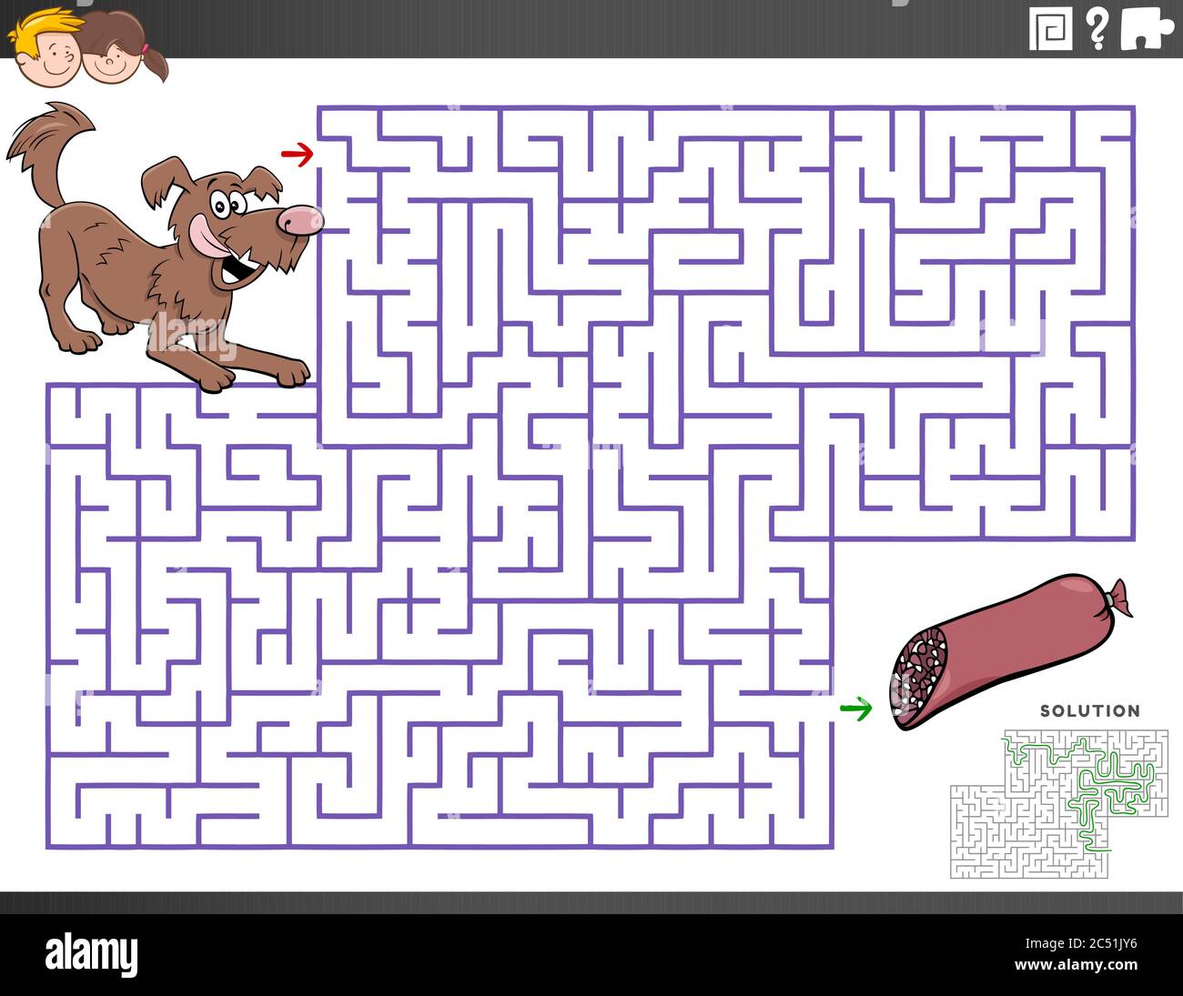 Cartoon Illustration of Educational Maze Puzzle Game for Children with ...