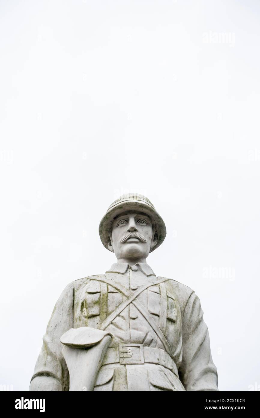 Sculpture of a Boer War soldier, replacement monument of 2013, in Mesnes Park, Wigan. Stock Photo