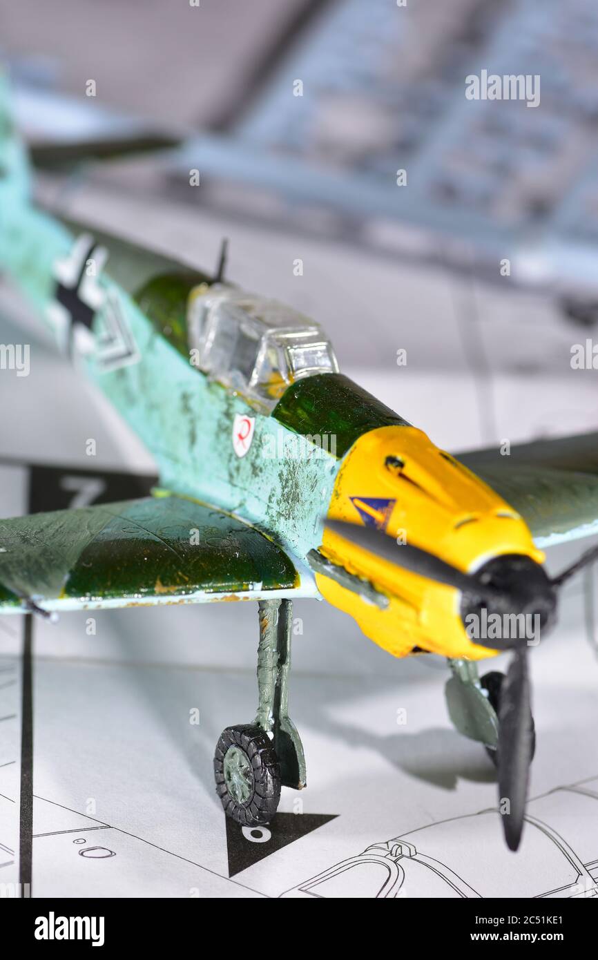 Messerschmitt Bf109E-4 Airfix aircraft model 1:72 scale Stock Photo