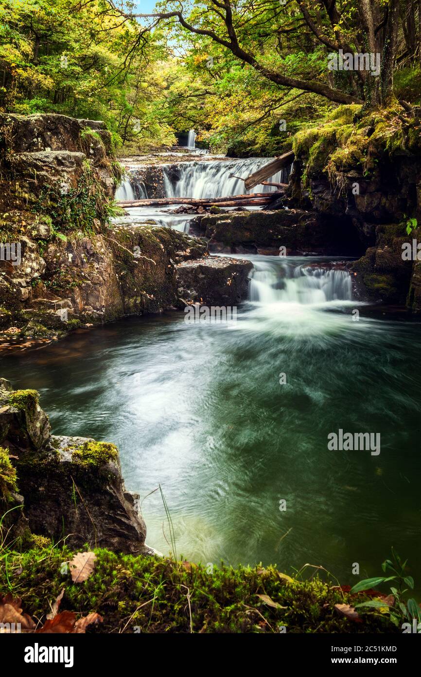 Horseshoe Falls waterfall on the Elidir Trail at the Brecon national