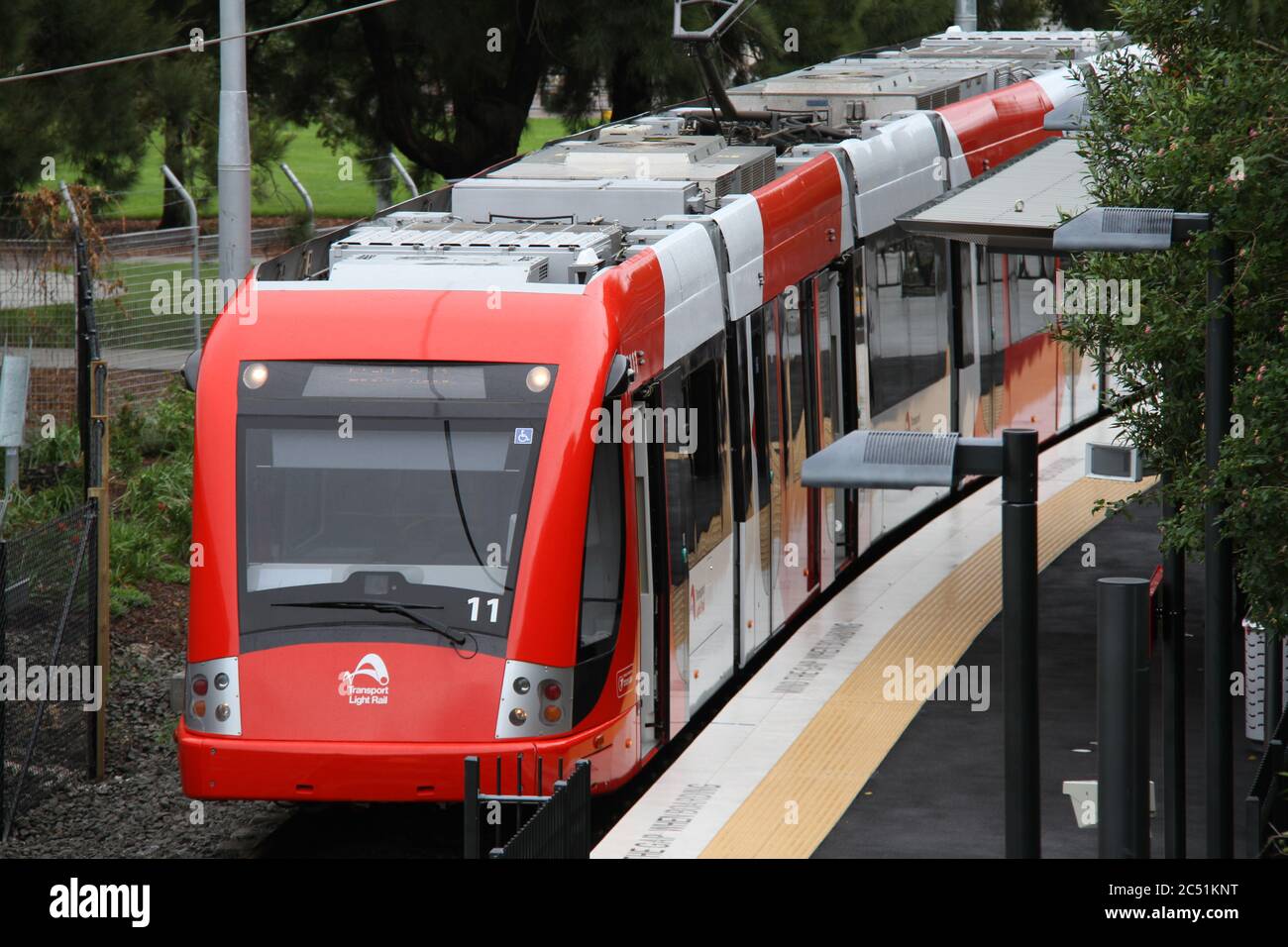 A Light Rail train at Dulwich Hill station on the first day of