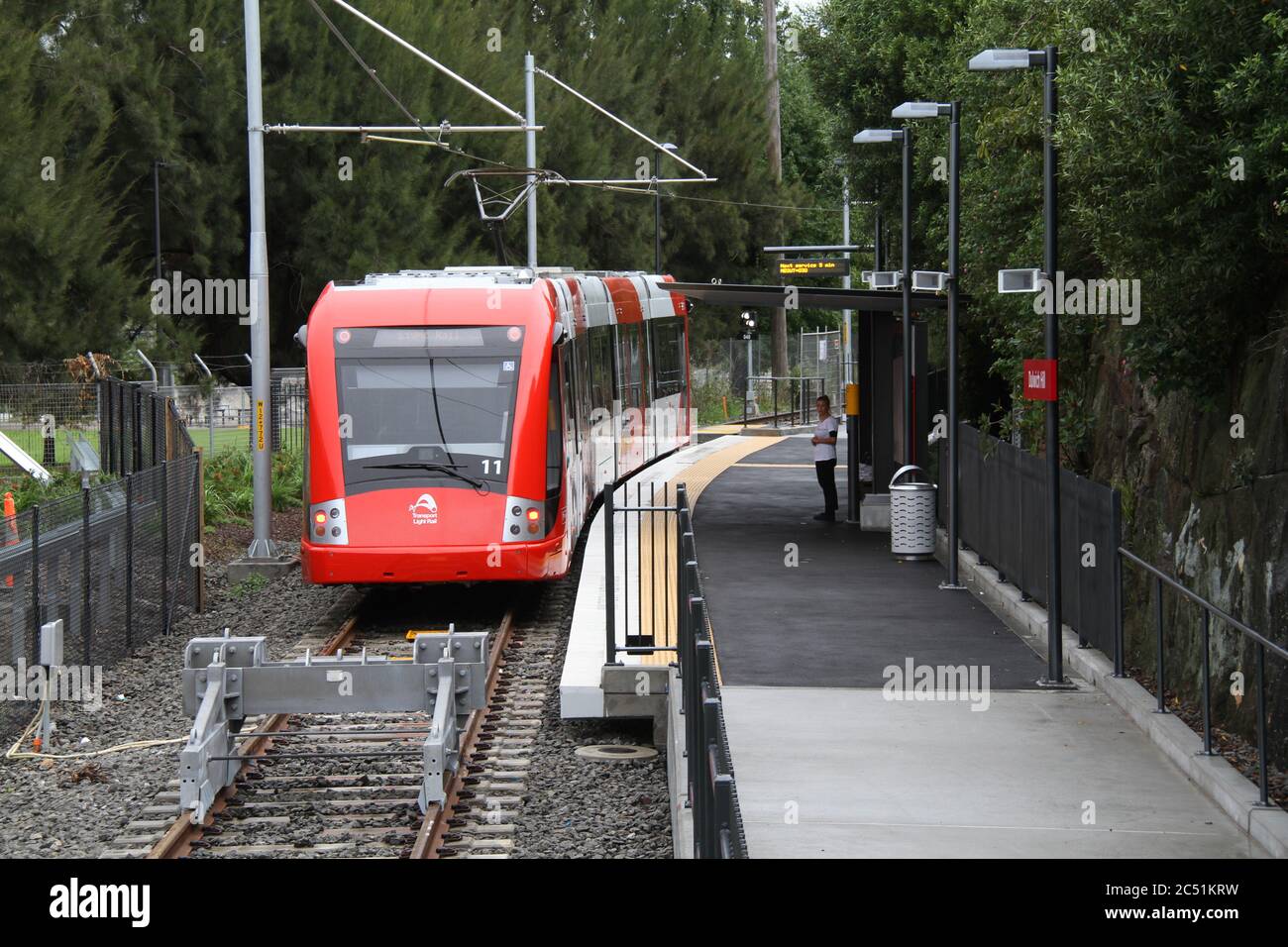 A Light Rail train at Dulwich Hill station on the first day of