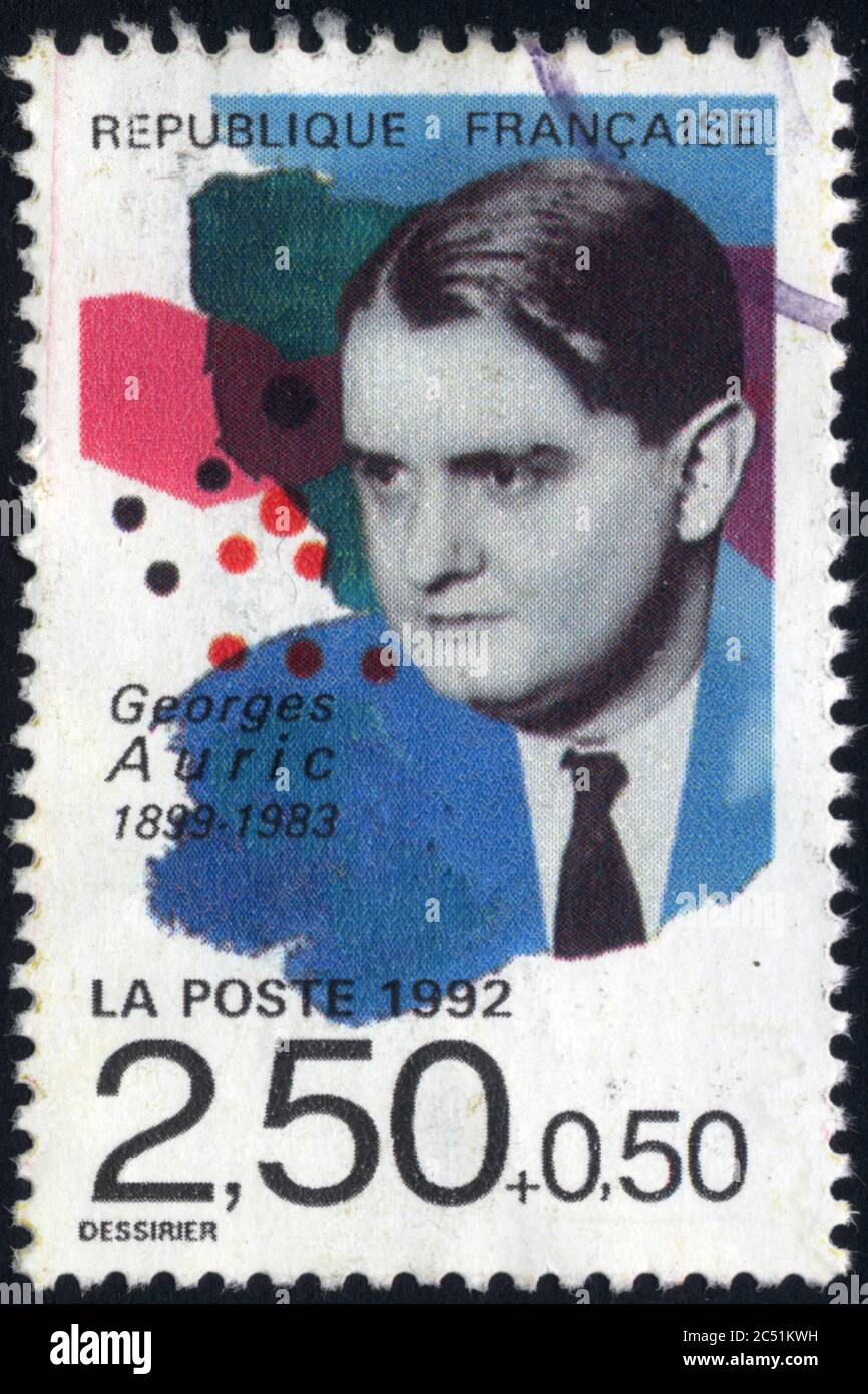 Timbre oblitéré Georges Auric. 1899-1983. La Poste. 1992. 2.50+0.50. République Française Stock Photo