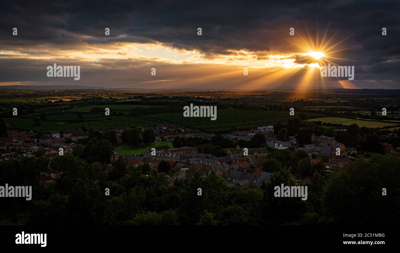 SOMERSET, UK. 29 June 2020. The sunset over South Somerset from Ham Hill above Stoke-sub-Hamdon in Somerset, England.  Photo b Matthew Lofthouse Stock Photo