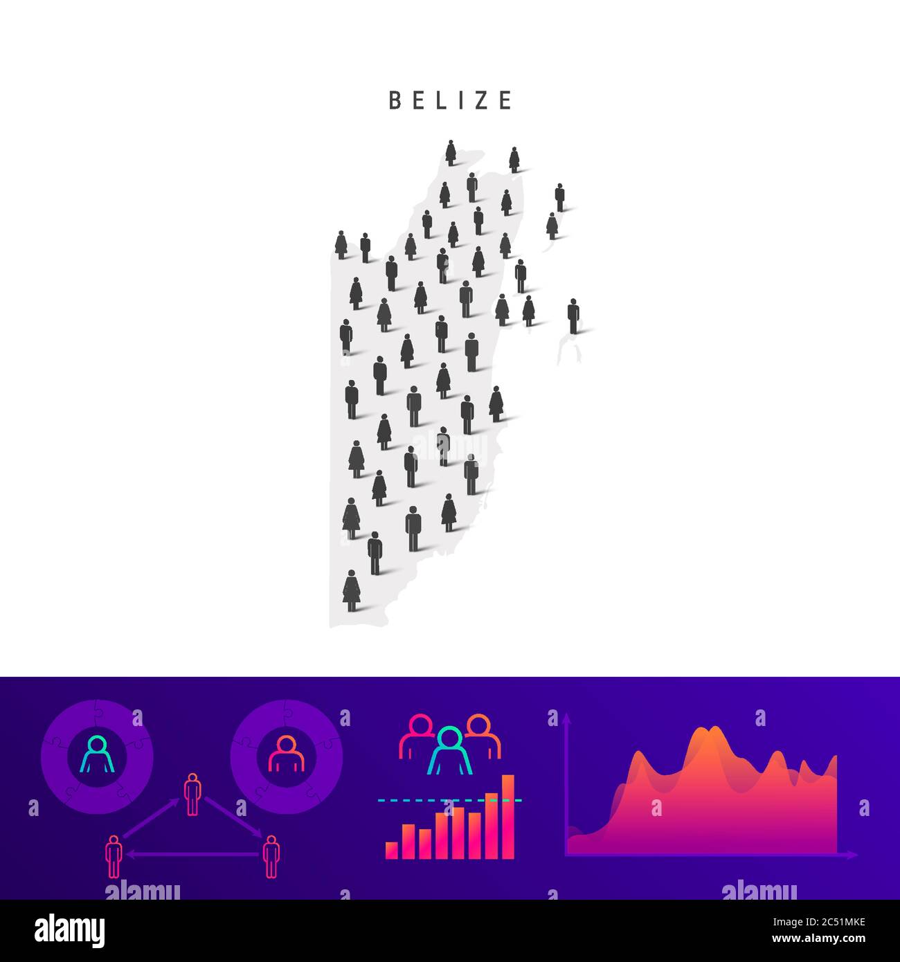 Belize people map. Detailed vector silhouette. Mixed crowd of men and
