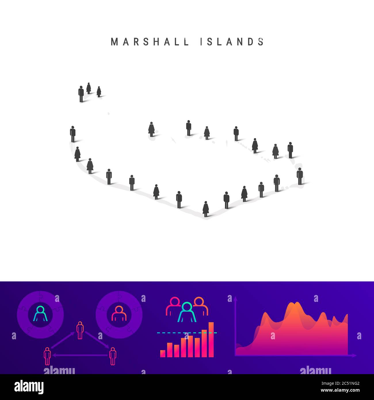 Marshall Islands people map. Detailed vector silhouette. Mixed crowd of men and women icons. Population infographic elements. Vector illustration isol Stock Vector