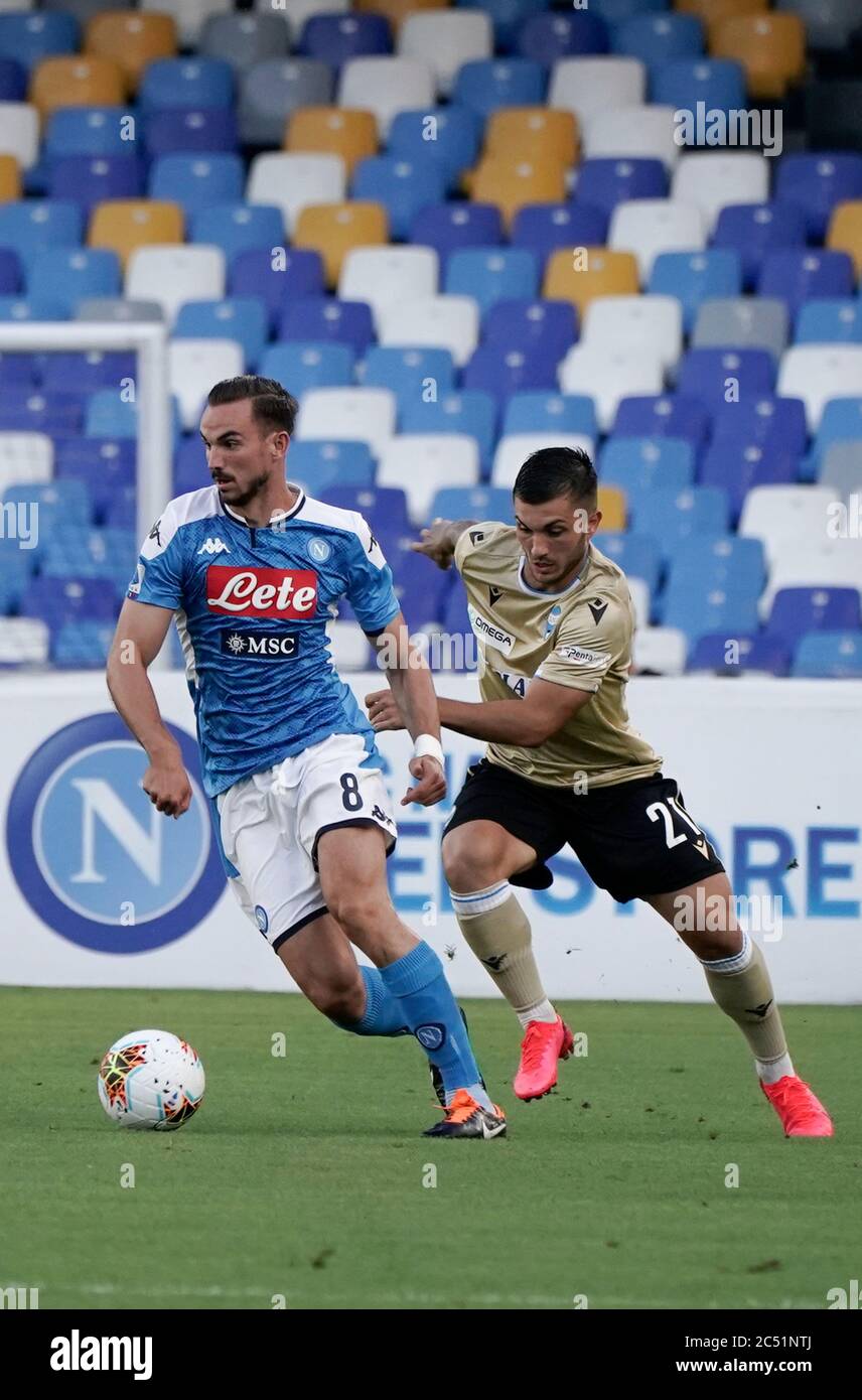 Naples, Italy. 28th June, 2020. Naples, Italy, San Paolo Stadium, 28 Jun 2020, Fabian Rui (L) of Napoli and Strefezza Gabrie of SPAL during Napoli vs Spal - italian Serie A soccer match - Credit: LM/Marco Iorio Credit: Marco Iorio/LPS/ZUMA Wire/Alamy Live News Stock Photo
