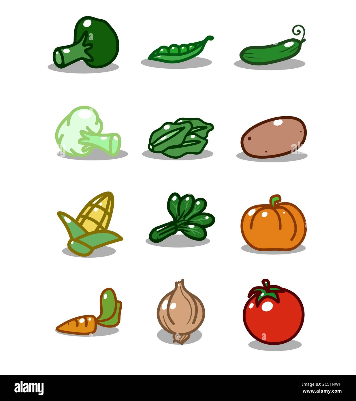 vector icon set of different vegetables isolated Stock Vector