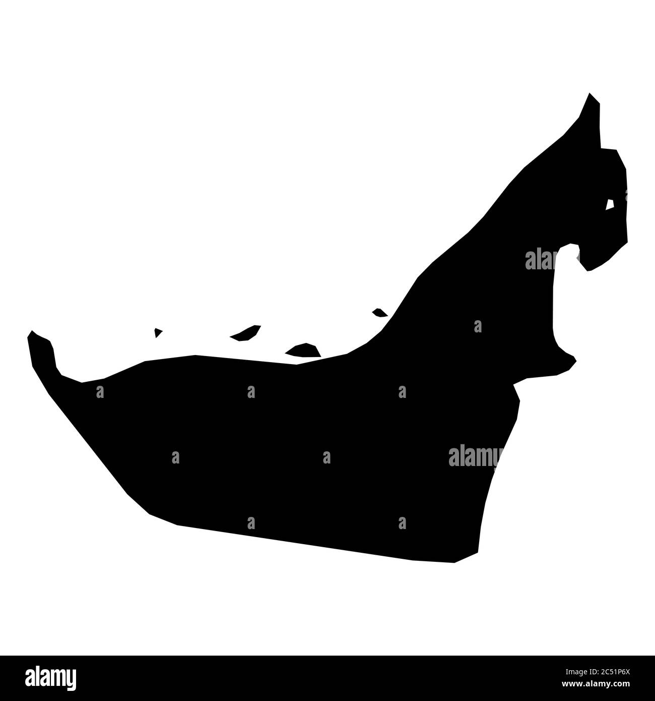 United Arab Emirates, UAE - solid black silhouette map of country area. Simple flat vector illustration. Stock Vector