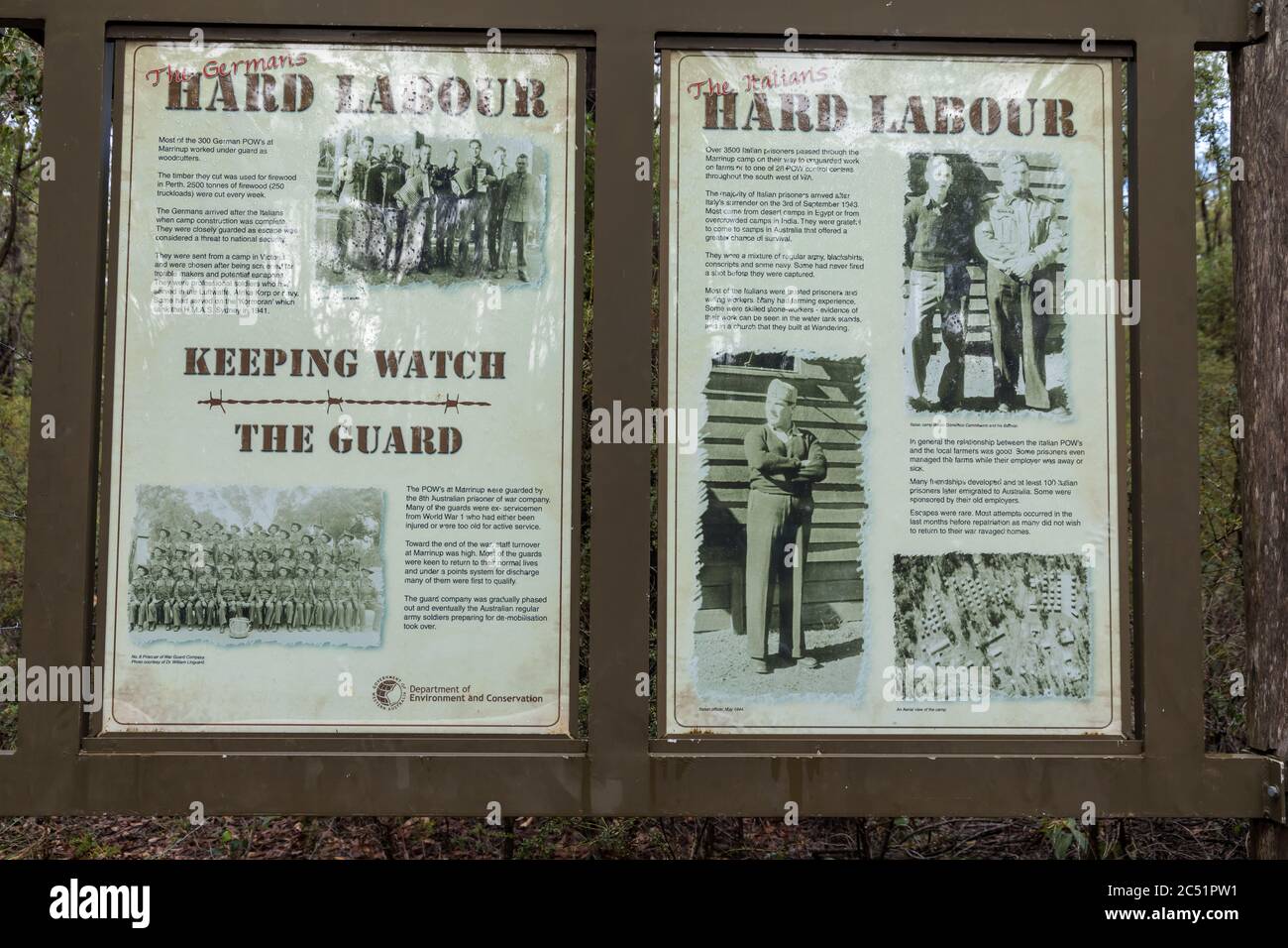 Marrinup POW Camp Hard Labour Information signs Stock Photo